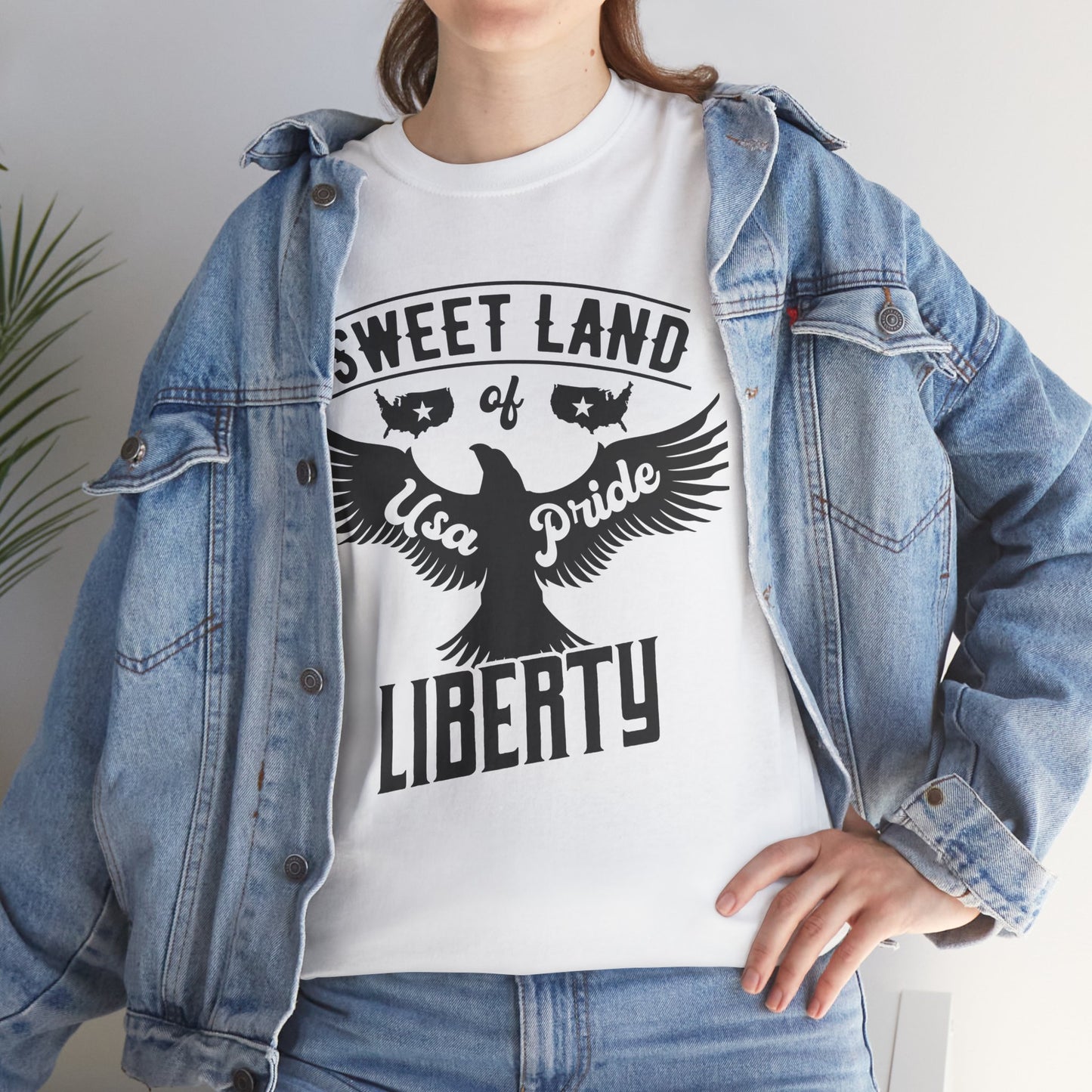 Sweet Land of Liberty Design, Unisex Heavy Cotton Tee: Patriotic T-shirt, Gift for Freedom Lovers, Casual Wear, Independence Day Shirt - 13492