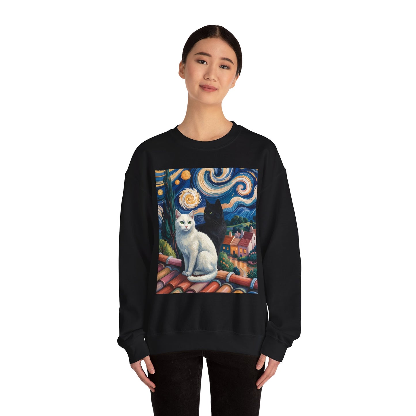 Van Gogh Style Cat Art Sweatshirt - Cozy Unisex Crewneck, Valentines Day Gift for Cat Lovers - 14761