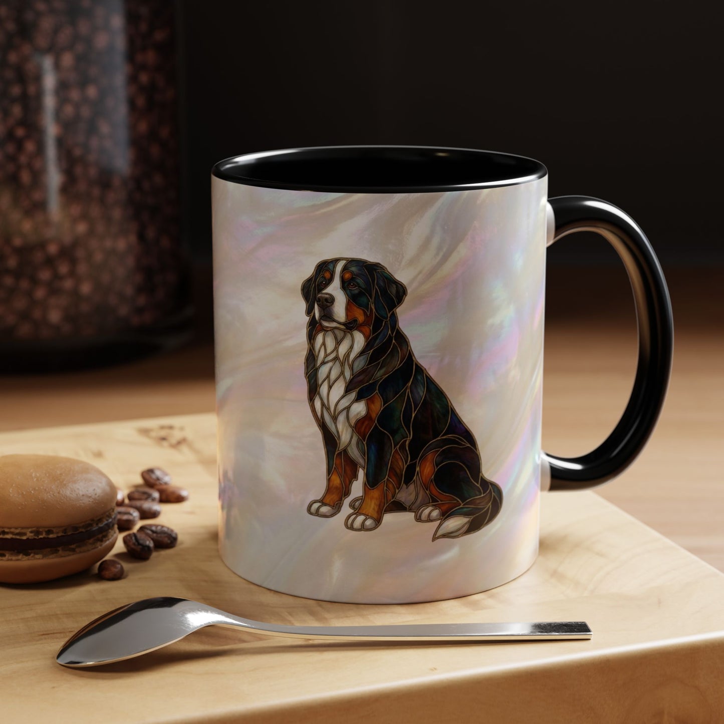 Bernese Mountain Dog Accent Coffee Mug — Stained Glass Design (11/15 oz) - 14617