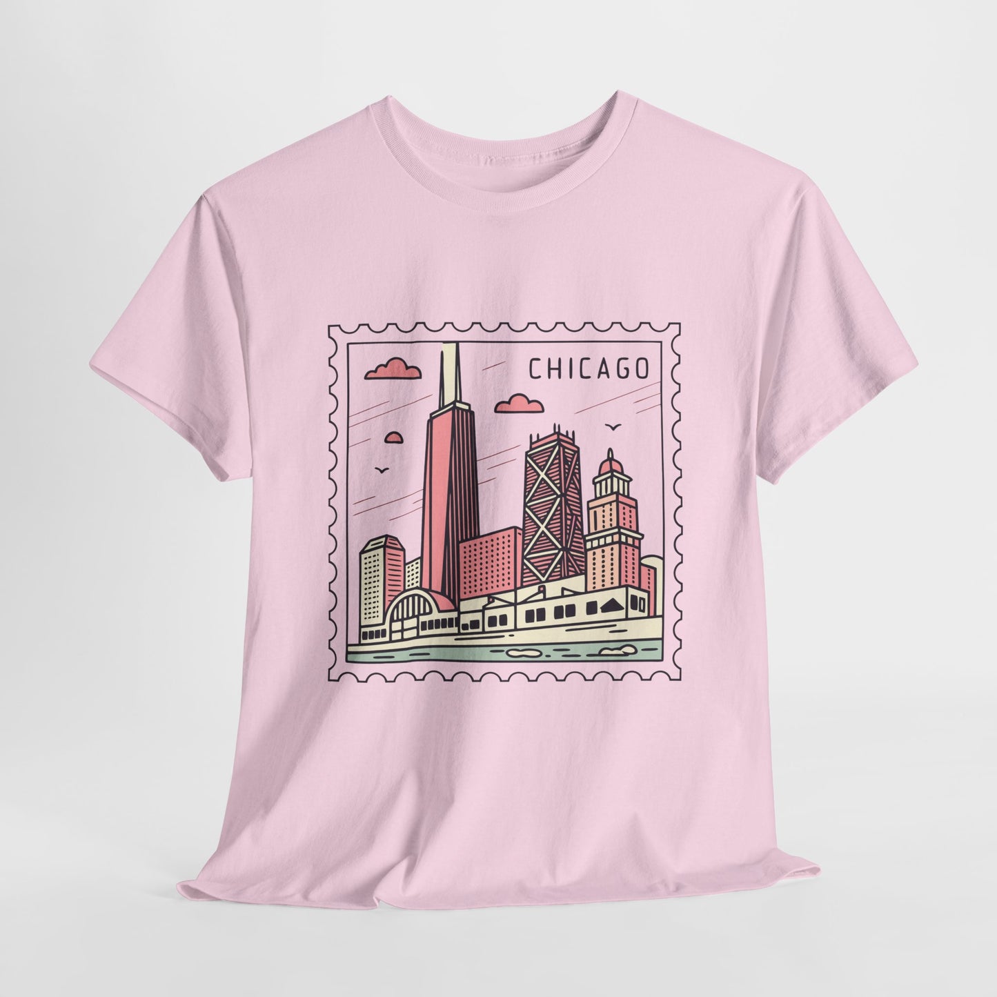 Chicago Skyline Postage Stamp Unisex Heavy Cotton Tee - 12130
