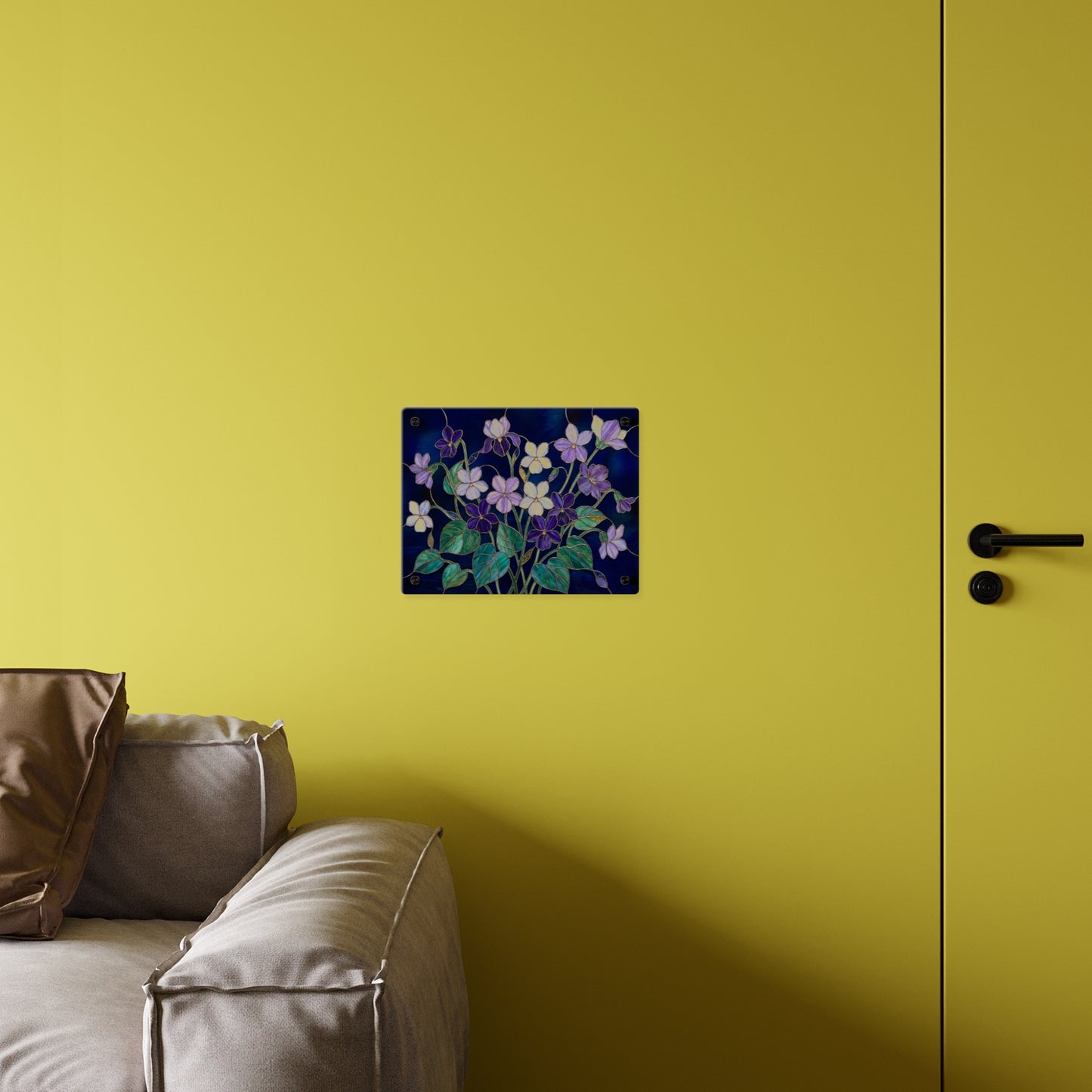 Violet Floral Acrylic Wall Art Panel — Purple Violets on Deep Blue - 14600