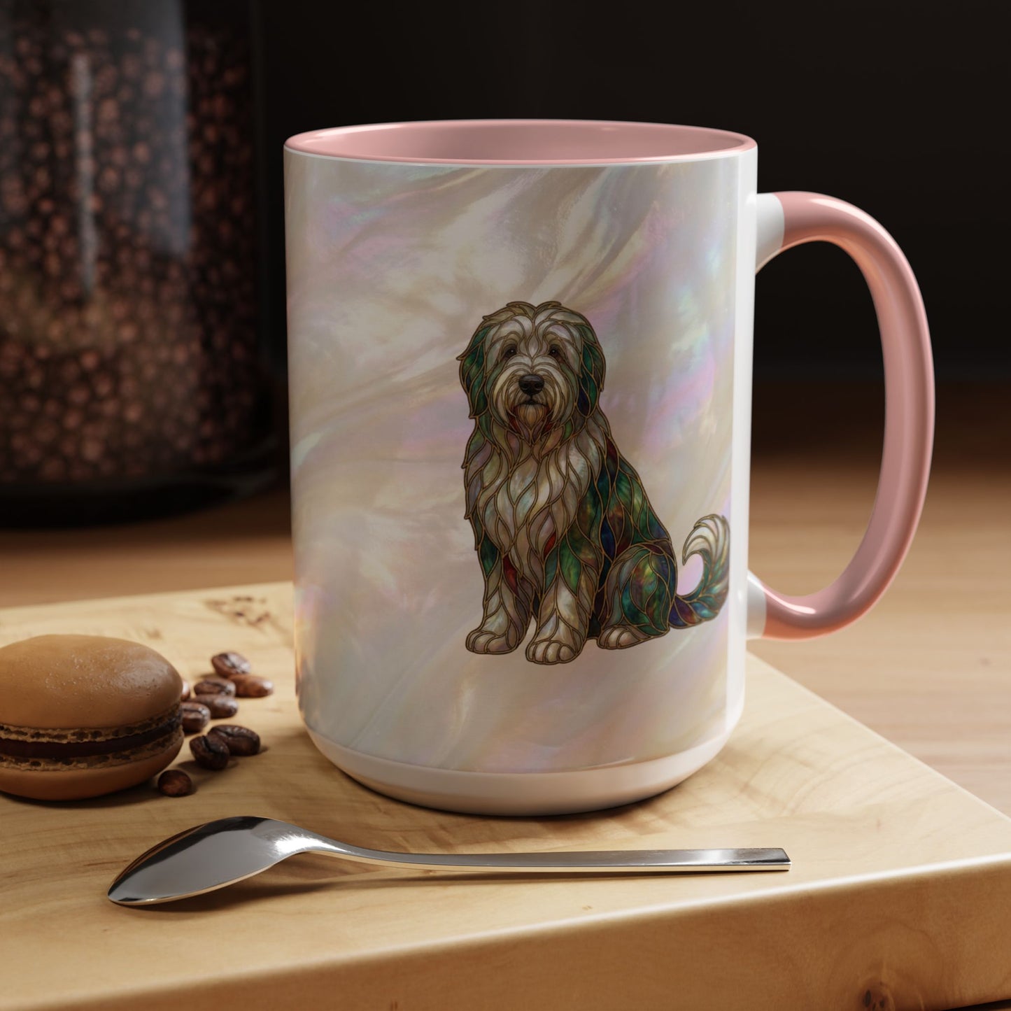 English Sheepdog Accent Coffee Mug -Stained Glass Style (11/15oz) - 14631
