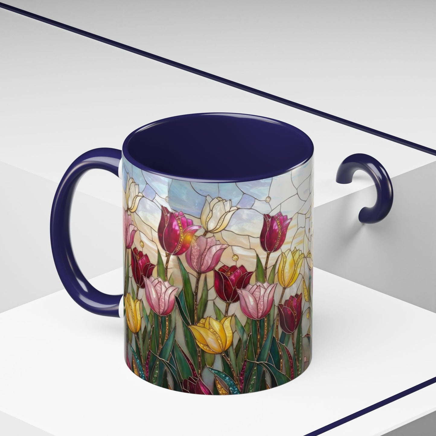 Tulip Stained Glass Accent Coffee Mug — Floral Spring Tea & Coffee Cup (11/15oz) - 14525