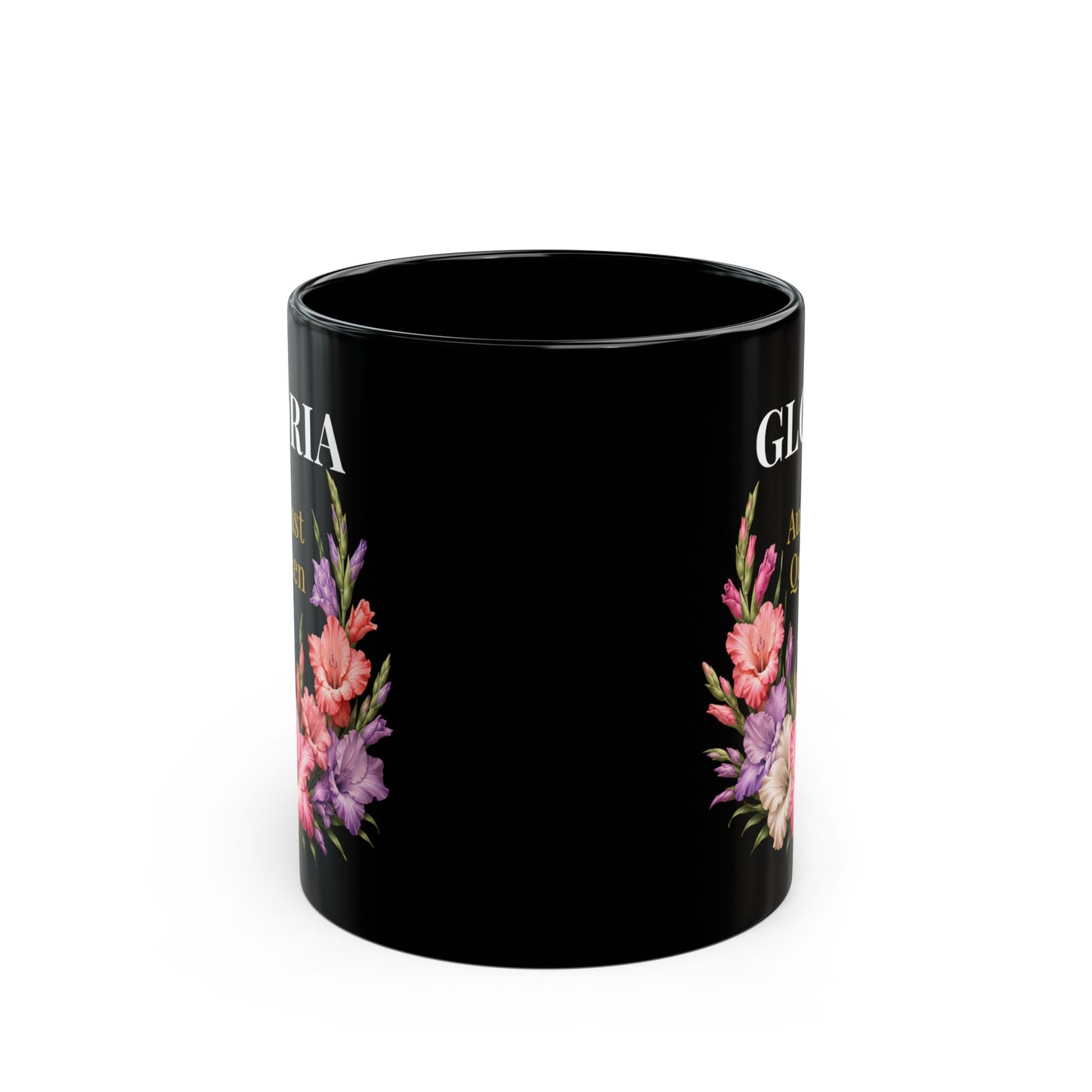 Personalized August Queen Floral Black Mug — Custom Name Birthday Gift (11oz/15oz) - 14916