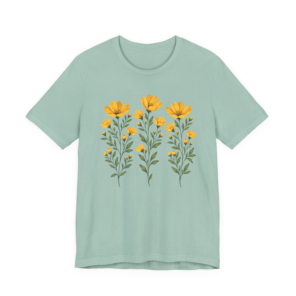 Golden Yellow Wildflower T-Shirt, Vintage Botanical Floral Tee - 14544