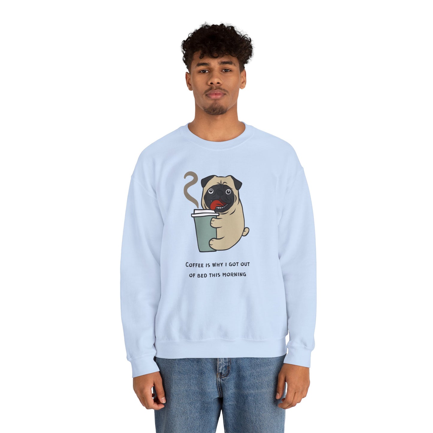 Pug, Coffee is Why I Got Out of Bed This Morning - Unisex Heavy Blend™ Crewneck Sweatshirt - 11317