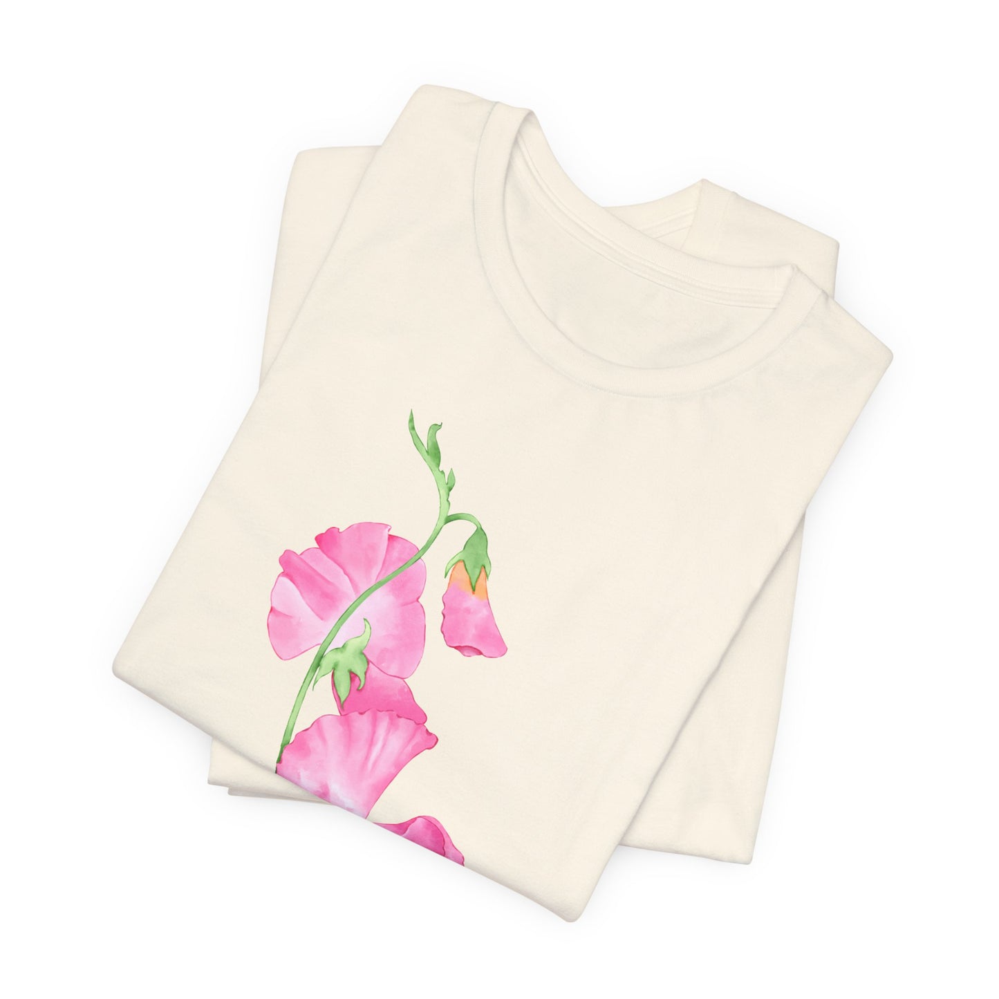 Sweet Pea Floral T-Shirt, Pink Watercolor Flower Graphic Tee - 14962