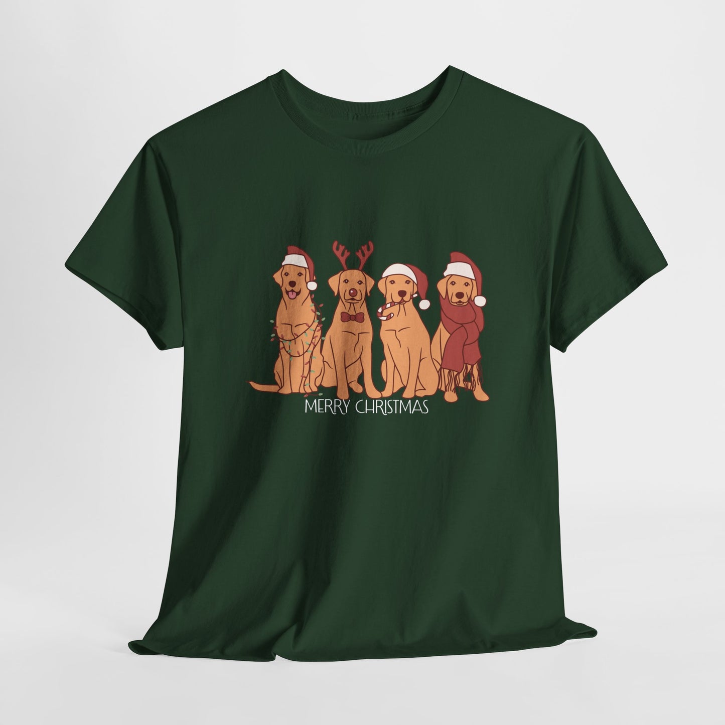 Golden Retrievers, Merry Christmas - Unisex Heavy Cotton Tee - 10282