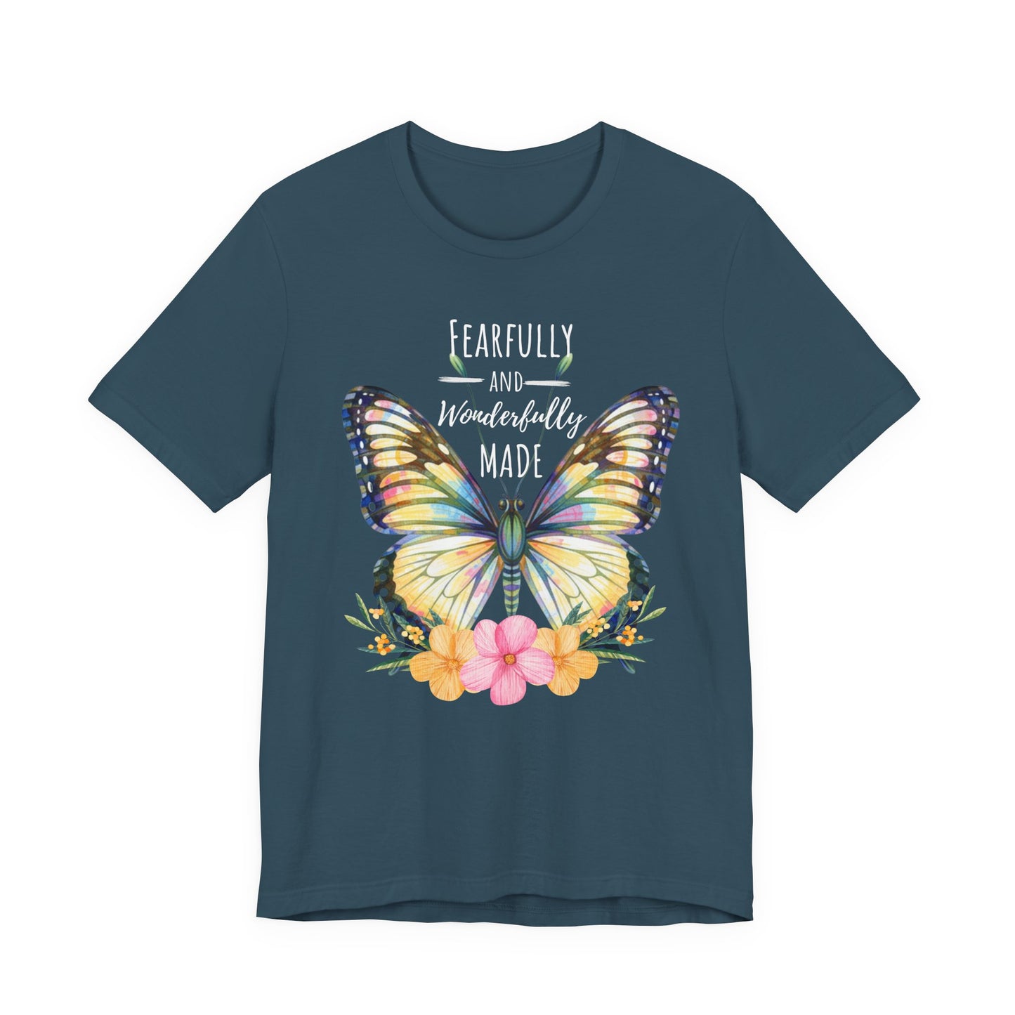 Fearfully and Wonderfully Made Butterfly T-Shirt, Inspirational Floral Faith Tee - 14955