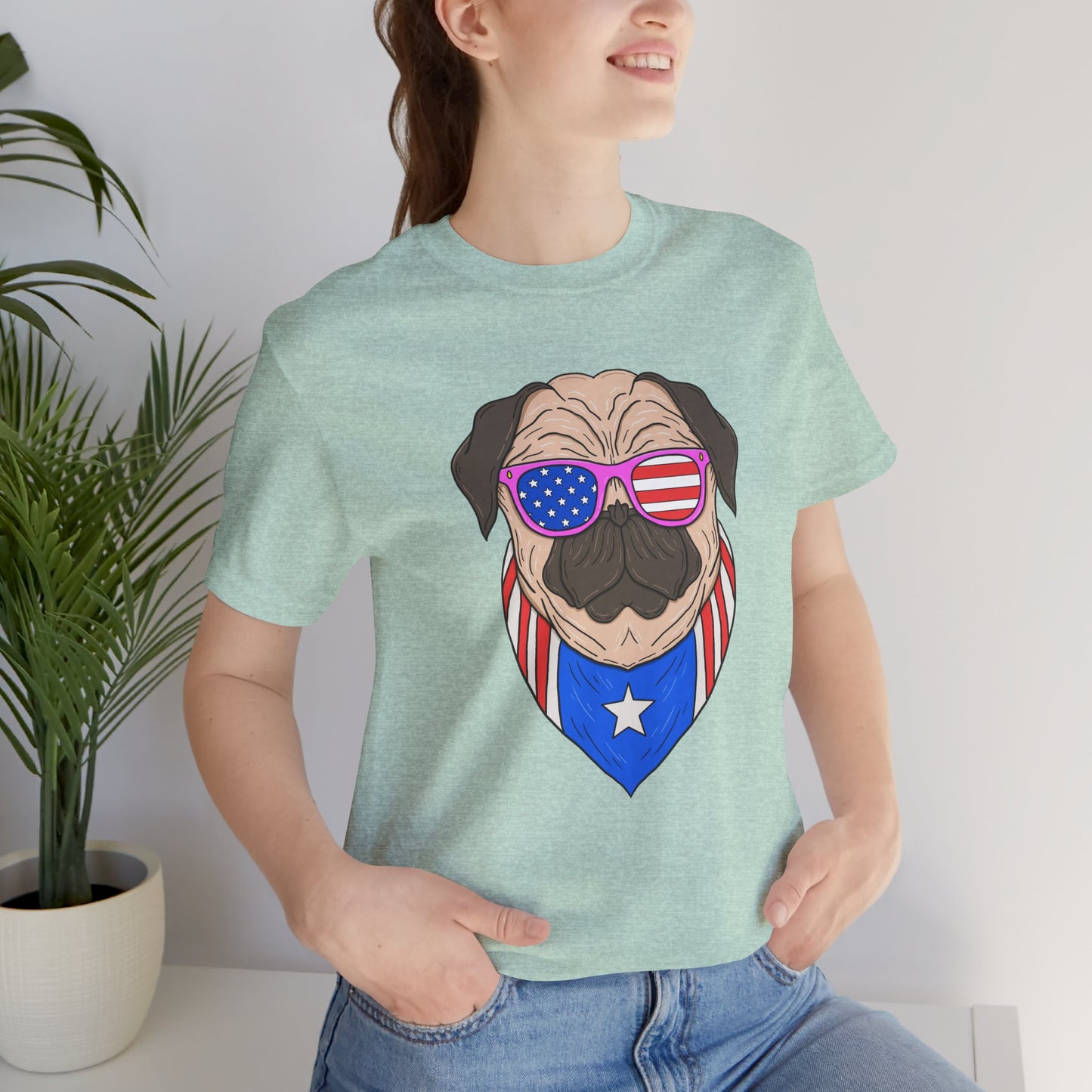 Patriotic Pug Tee, Independence Day T-Shirt, Dog Lovers Gift, Summer Casual Wear, Fun Family Outing Shirt - 13733