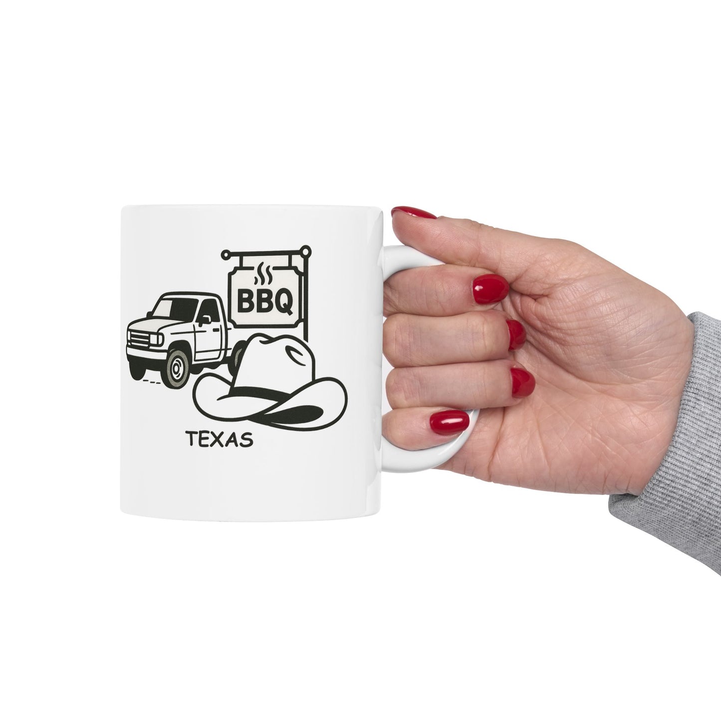 "Texas: Where you can't go 10 miles without seeing a pickup truck, BBQ joint, or a cowboy hat." Ceramic Mug – 12683
