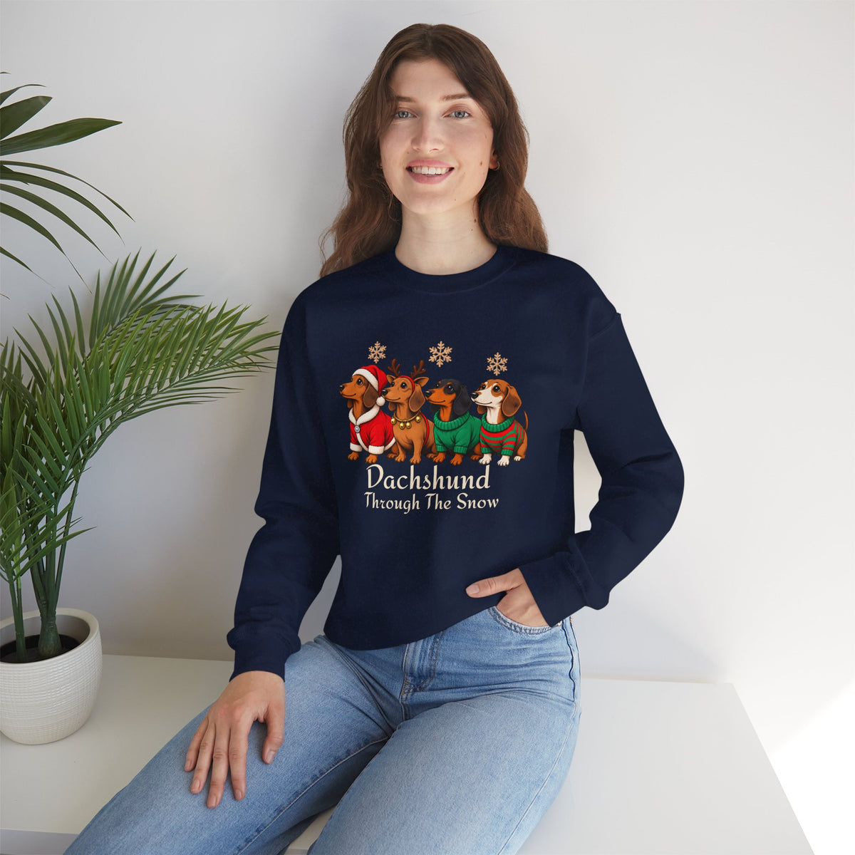 Dachshund Through the Snow Sweatshirt, Cute Christmas Dog Crewneck - 14566