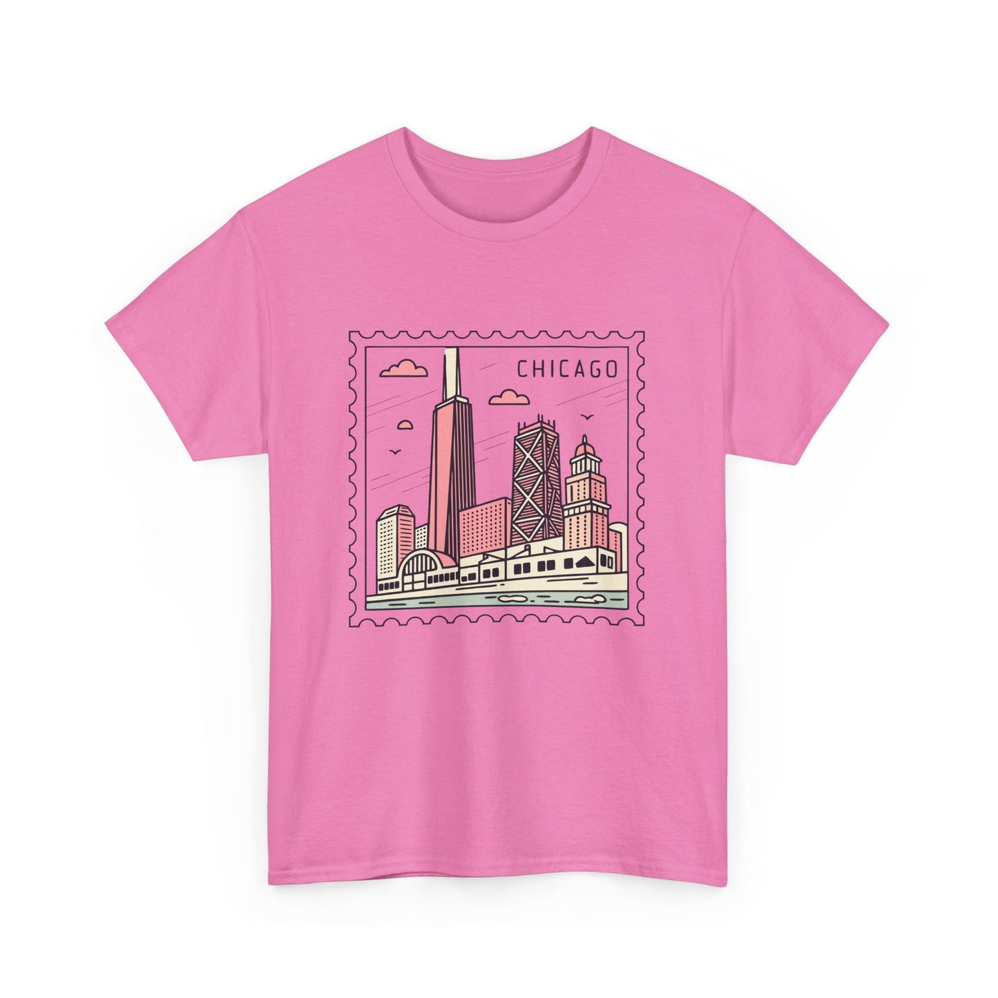 Chicago Skyline Postage Stamp Unisex Heavy Cotton Tee - 12130