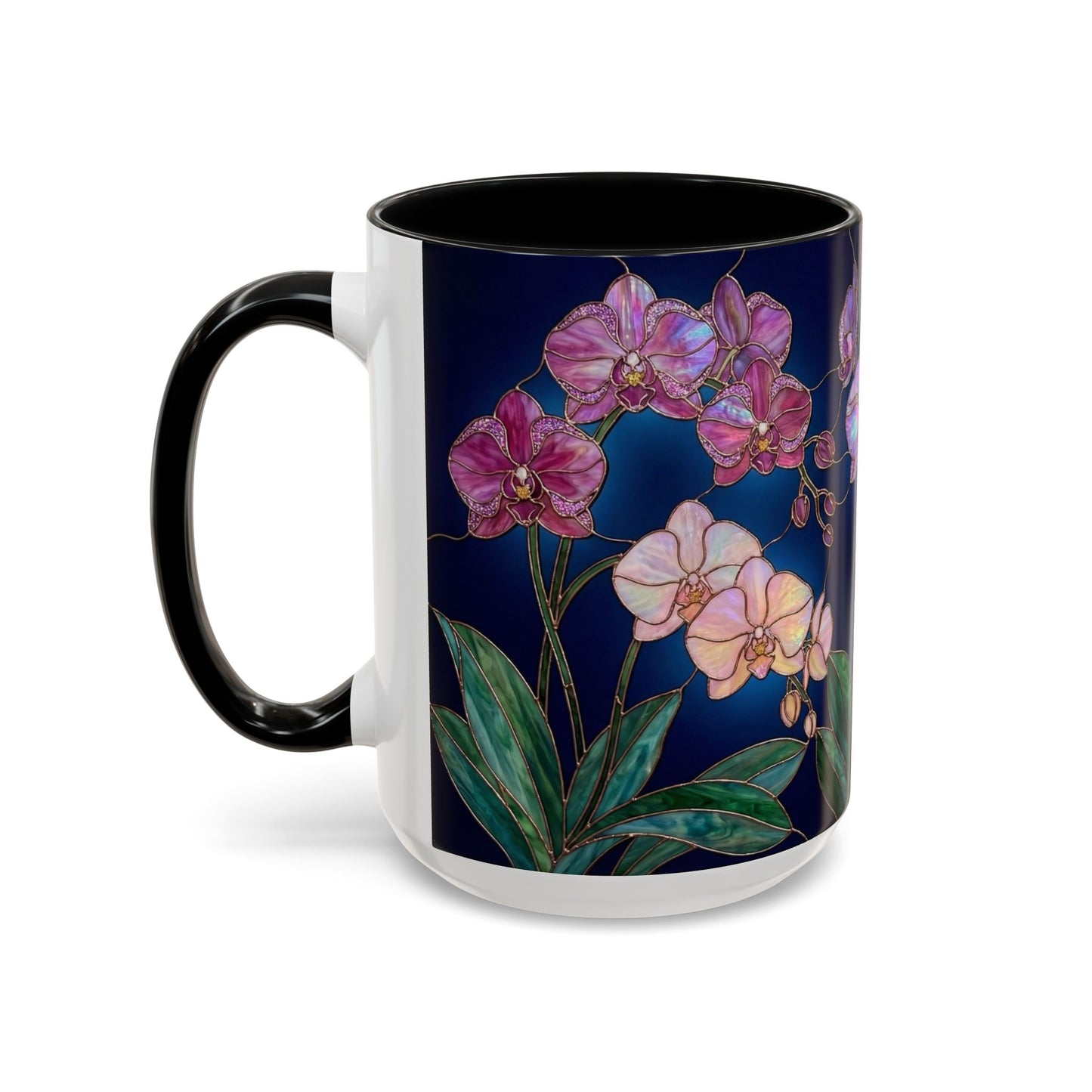 Orchid Bloom Accent Mug — Stained Glass Design (11/15oz) - 14579