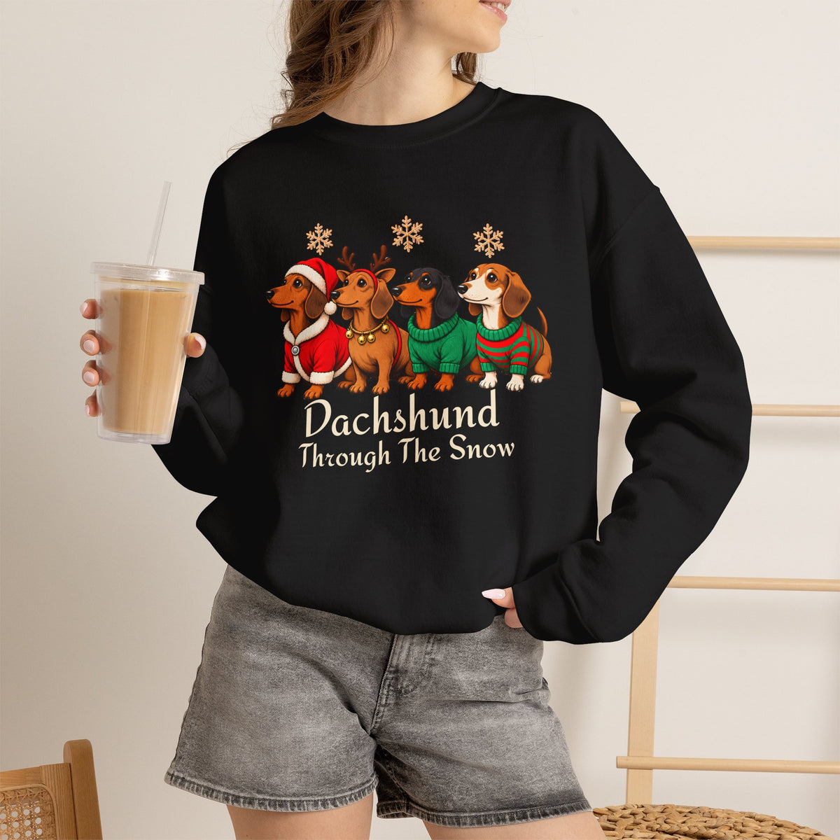Dachshund Through the Snow Sweatshirt, Cute Christmas Dog Crewneck - 14566