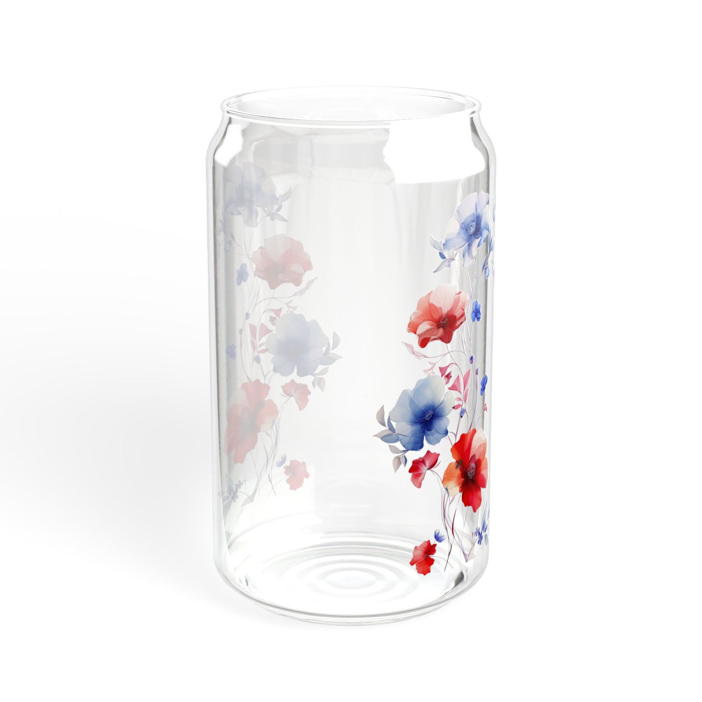 Red & Blue Flowers,  Customizable - Sipper Glass, 16oz - 10822