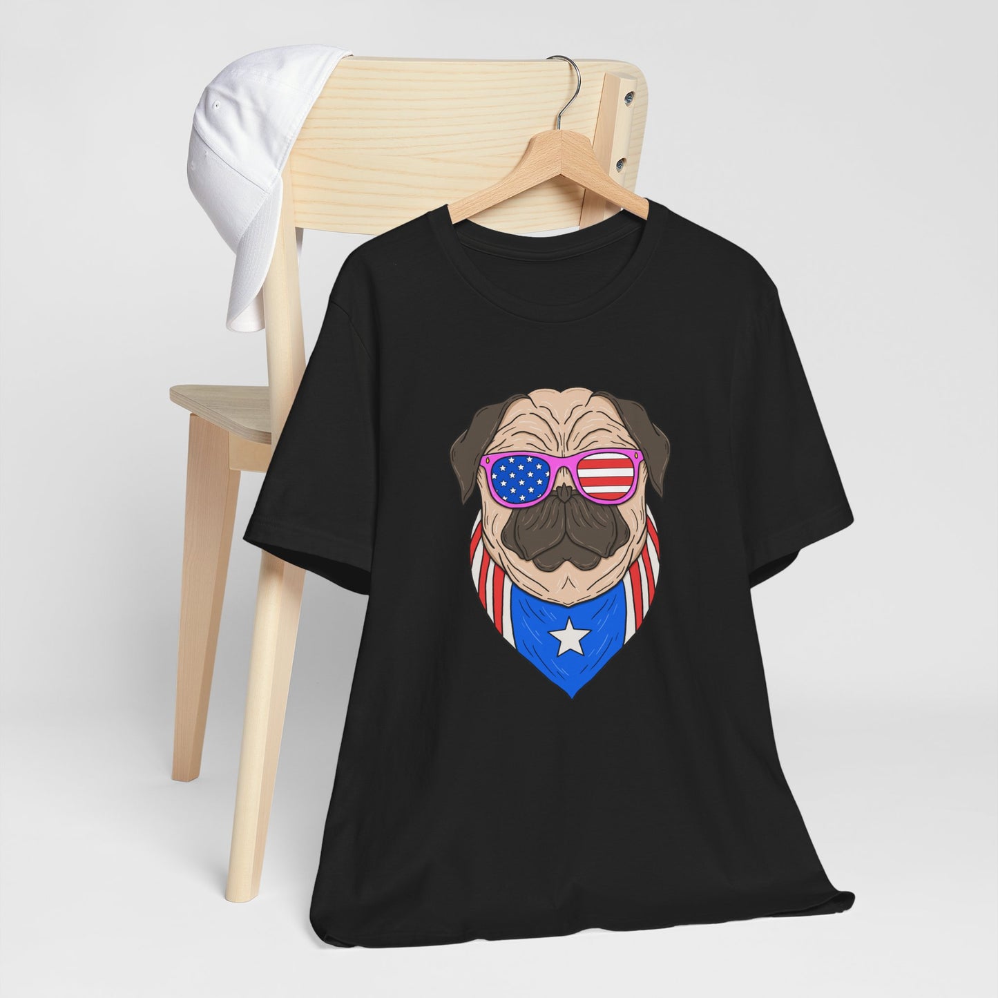 Patriotic Pug Tee, Independence Day T-Shirt, Dog Lovers Gift, Summer Casual Wear, Fun Family Outing Shirt - 13733