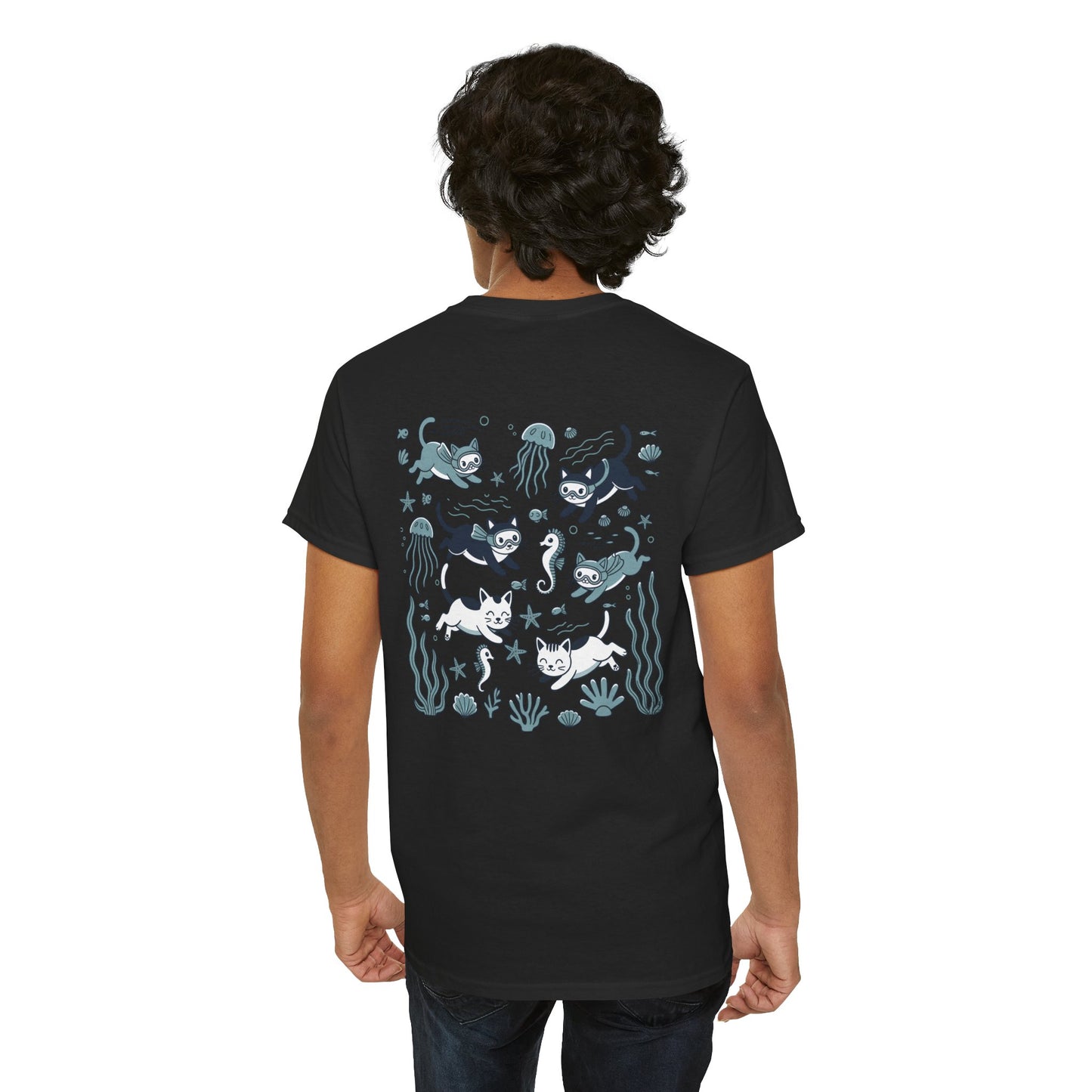 Sea Cats T-Shirt — Cute Underwater Cat Graphic Tee, Ocean Cat Lover Gift - 14869