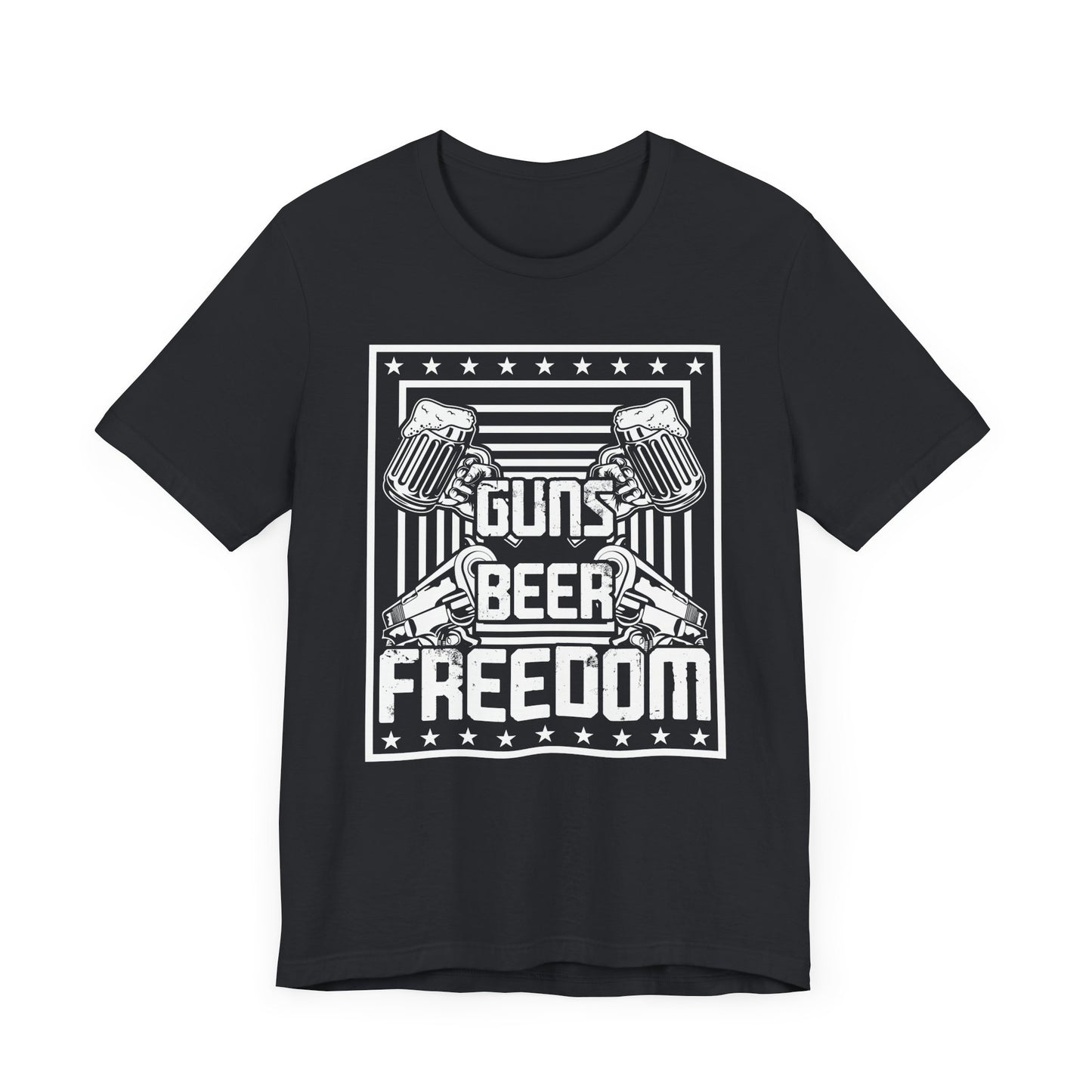 4th of July, Guns Beer Freedom Unisex Tee, Casual Shirt, Patriotic Apparel, Gift for Him, Party Tee, Everyday Wear - 13598