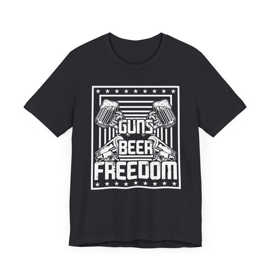 4th of July, Guns Beer Freedom Unisex Tee, Casual Shirt, Patriotic Apparel, Gift for Him, Party Tee, Everyday Wear - 13598
