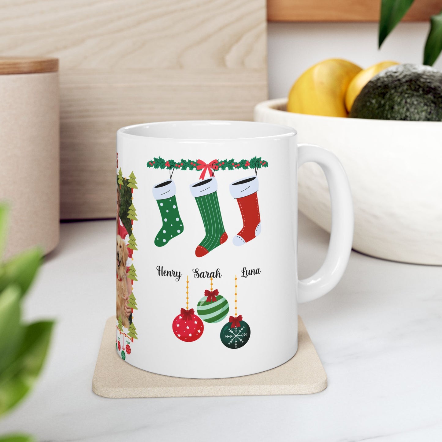 Christmas, Family Photo, Customizable - Ceramic Mug, (11oz, 15oz)