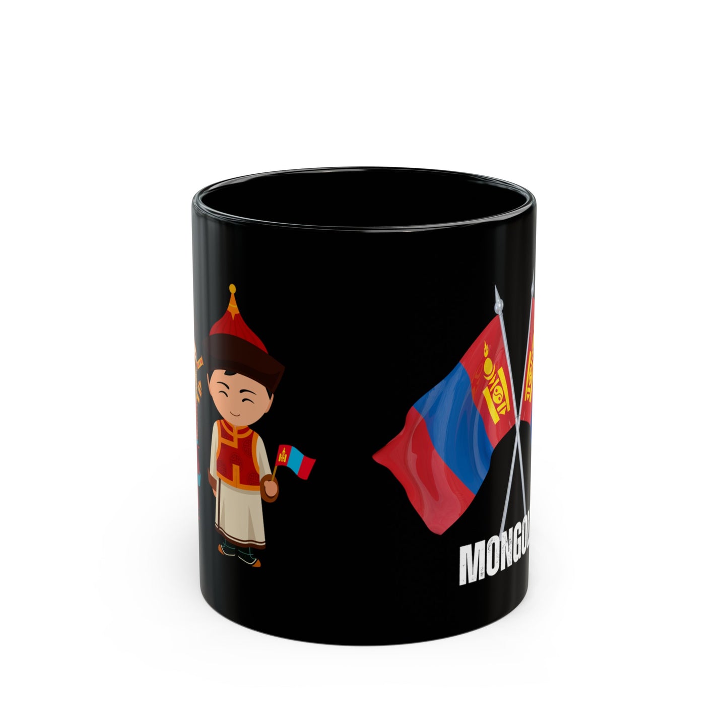 Mongolian People and Flag | Black Mug