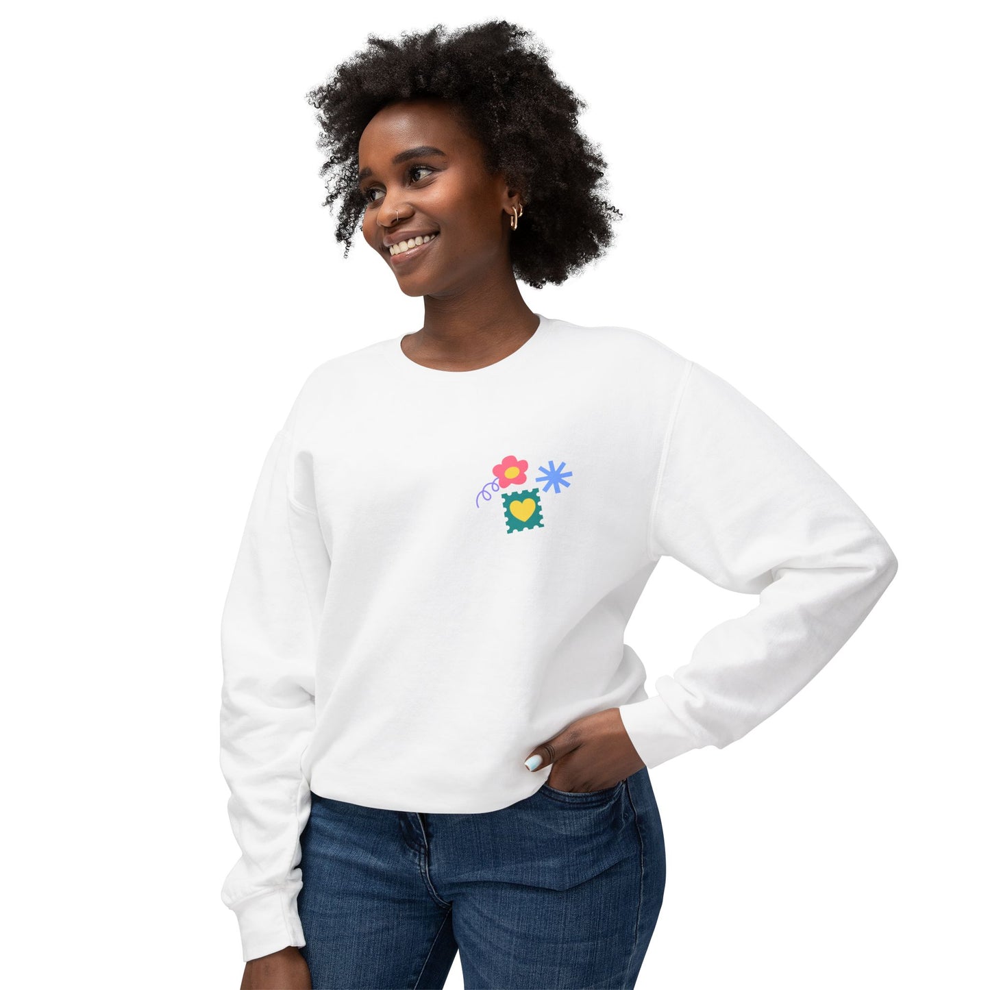 Flowers, Heart, Rainbow, Happy Face - Unisex Lightweight Crewneck Sweatshirt - 11485