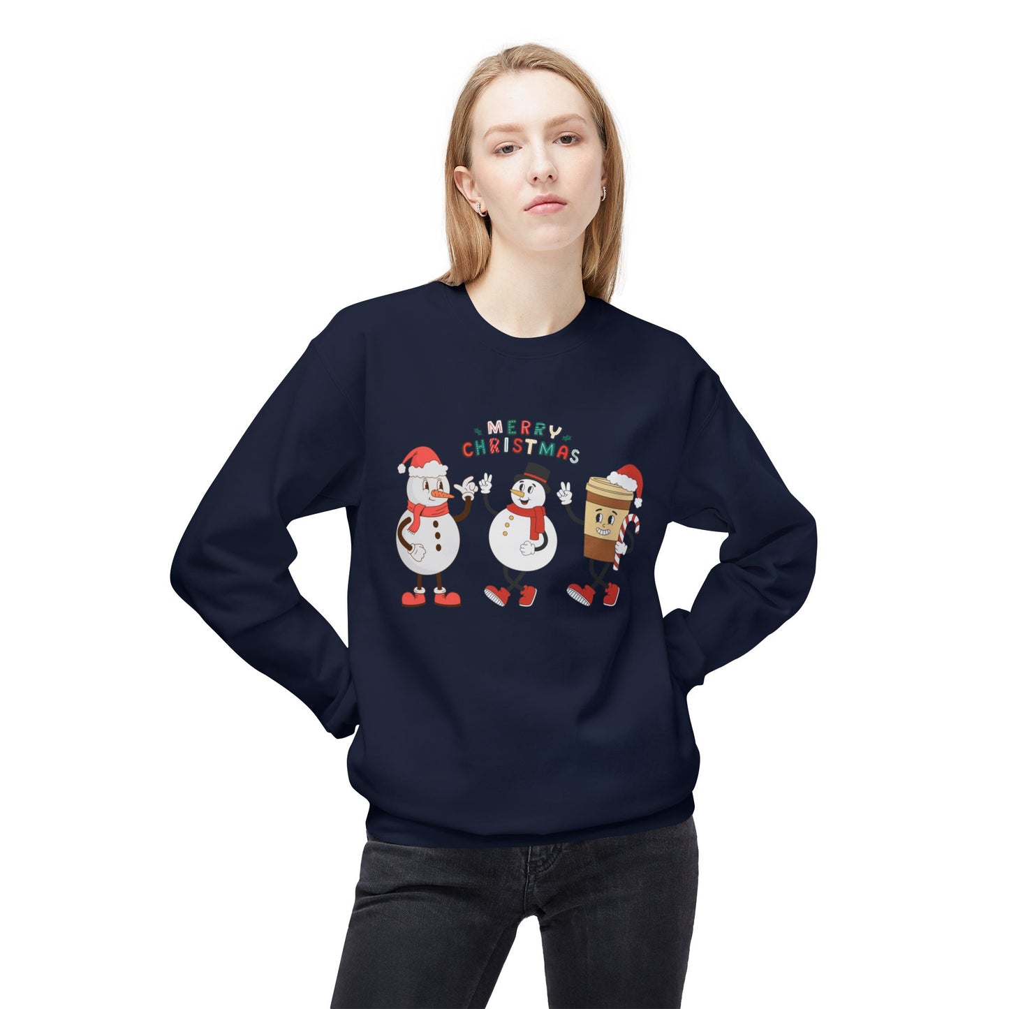 Happy Snowmen - Unisex Midweight Softstyle Fleece Crewneck Sweatshirt - 10373