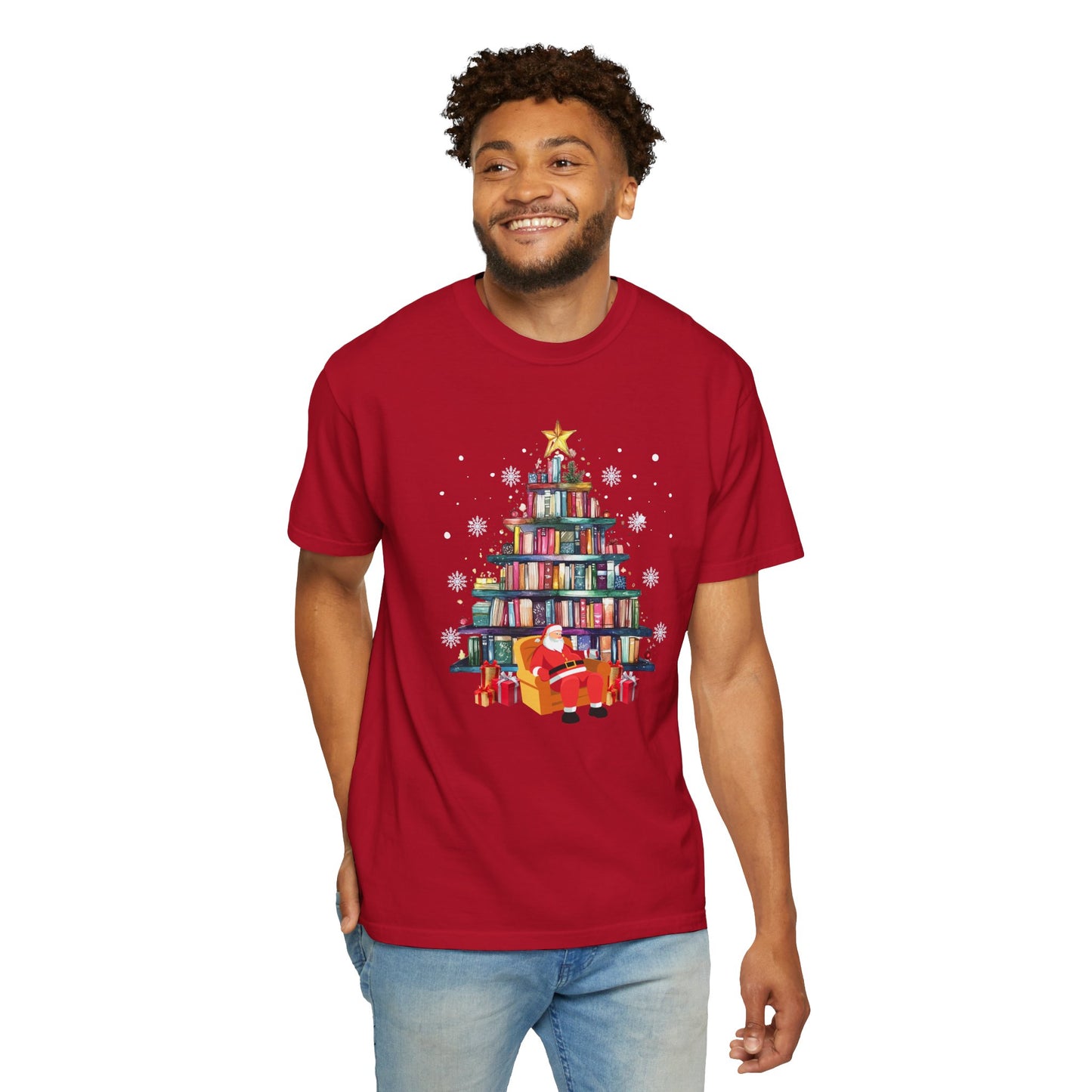 The Book Lover's Christmas Tree - Unisex Garment-Dyed T-shirt