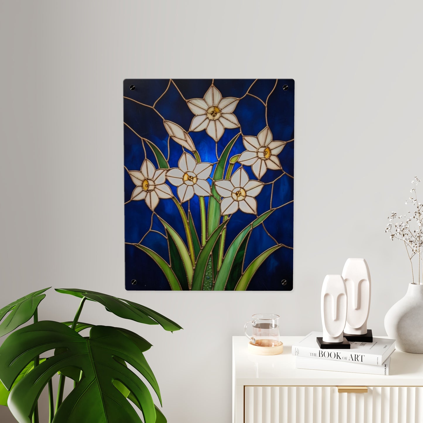 Whitepaper Narcissus Acrylic Wall Art Panel — (Floral Modern Decorative Plaque) - 14598