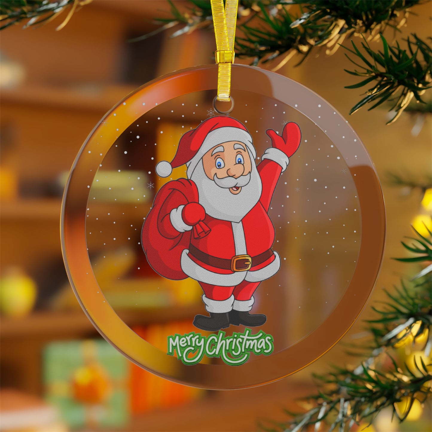 Santa Merry Christmas - Glass Ornaments - 10418