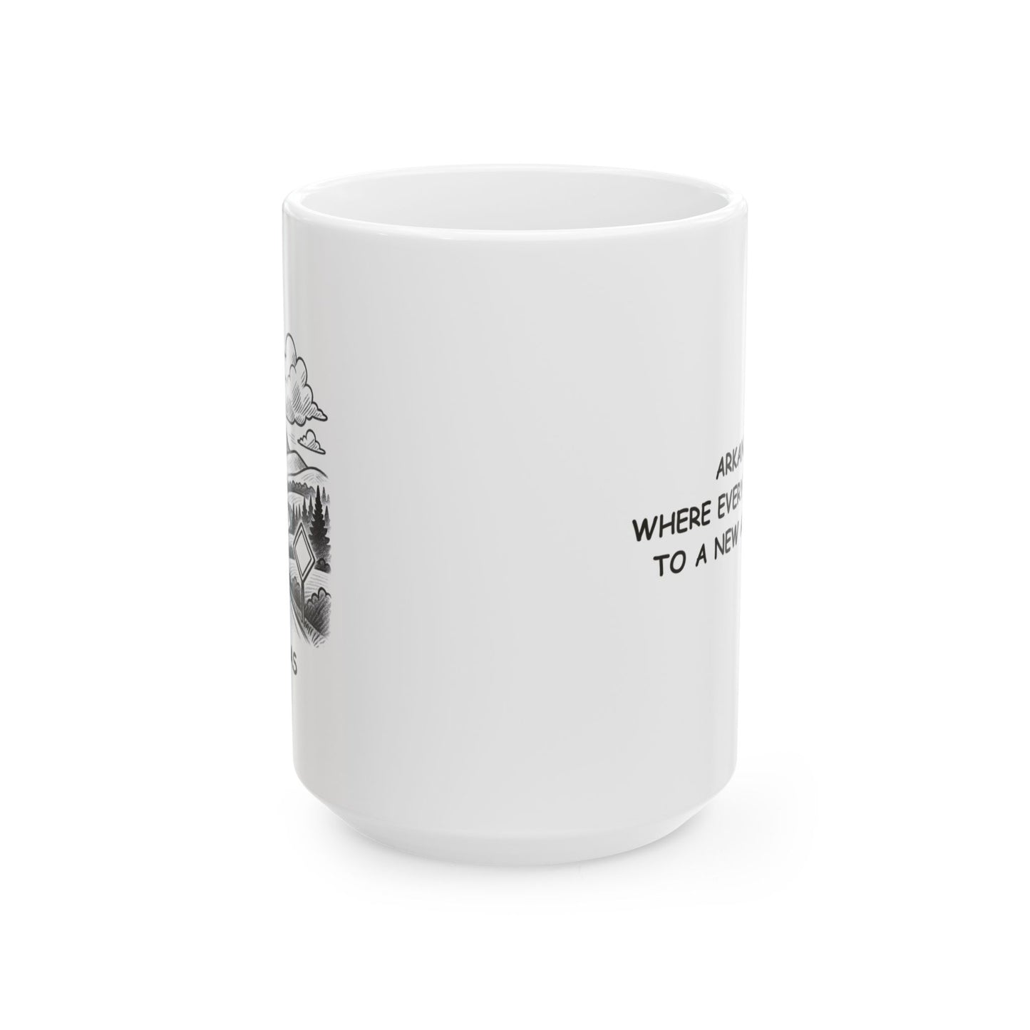 "Arkansas: Where every road leads to a new adventure." Ceramic Mug - 13345