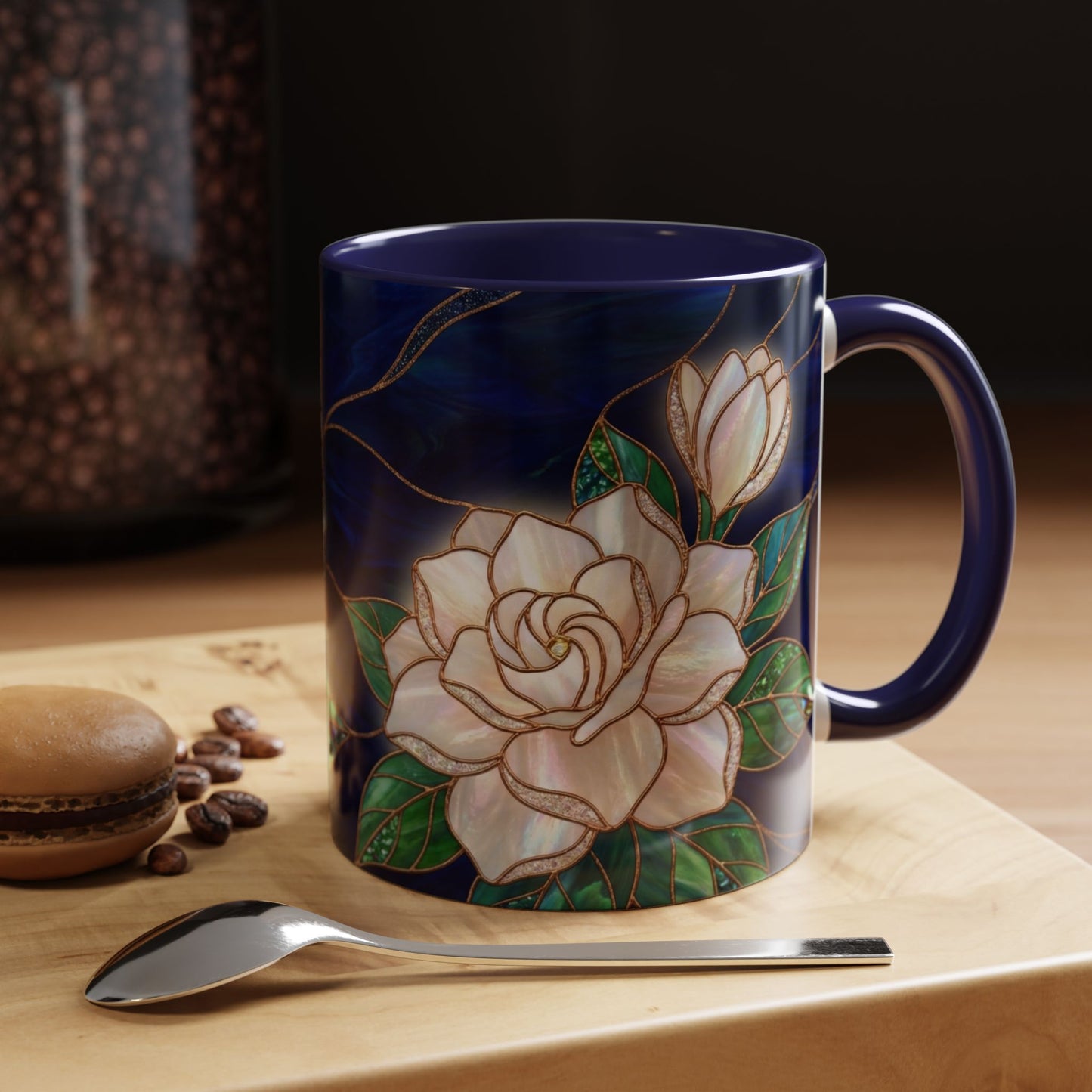 Gardenia Floral Accent Coffee Mug  - Stained-Glass Design (11/15oz) - 14567
