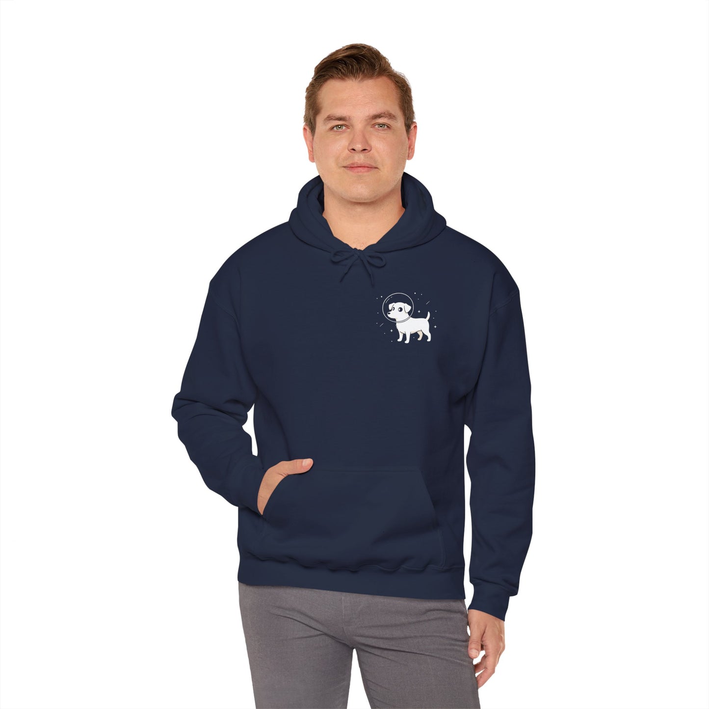 Dog in Space Hoodie – Space Puppy Graphic Hooded Sweatshirt, Unisex Heavy Blend™ - 14679