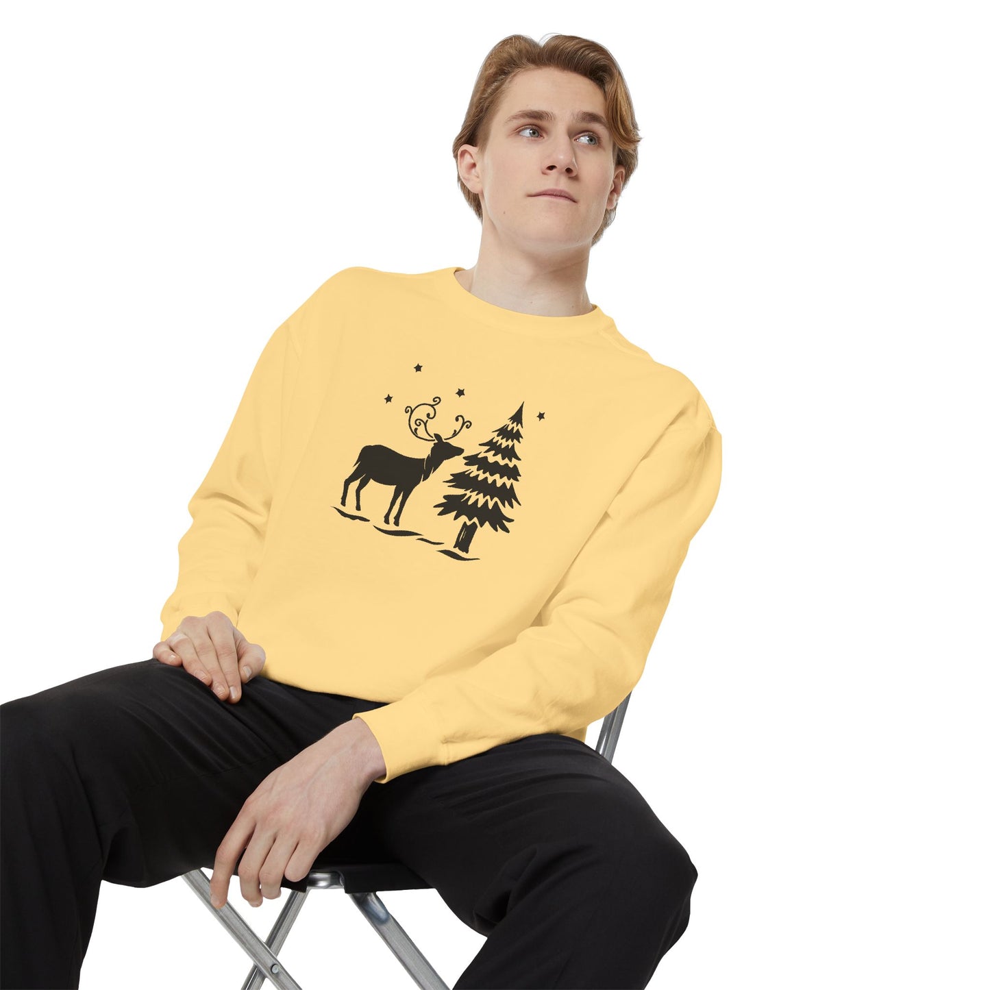 Christmas Tree & Reindeer - Unisex Garment-Dyed Sweatshirt - 10371