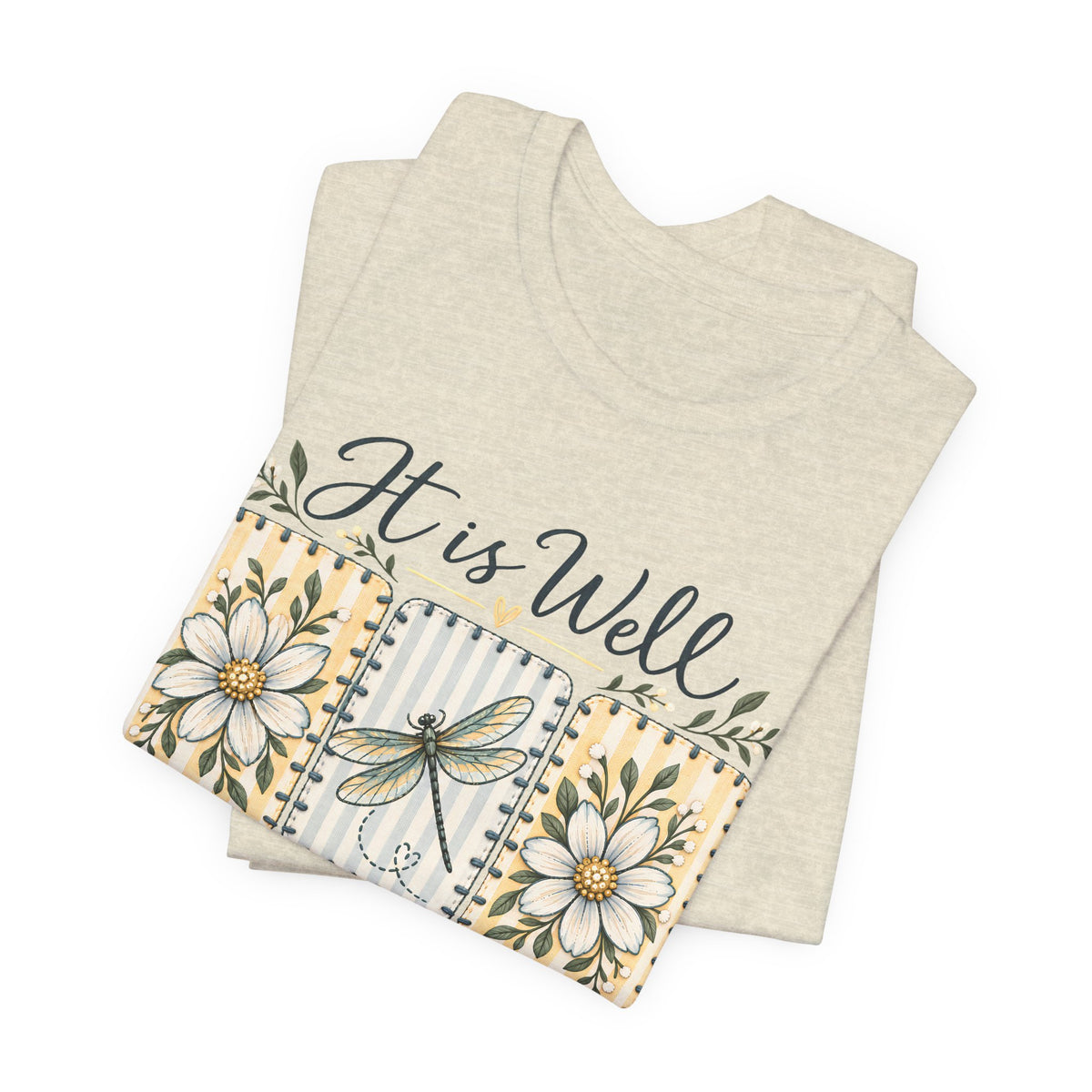It Is Well With My Soul T-Shirt, Floral Dragonfly Christian Faith Tee - 14991