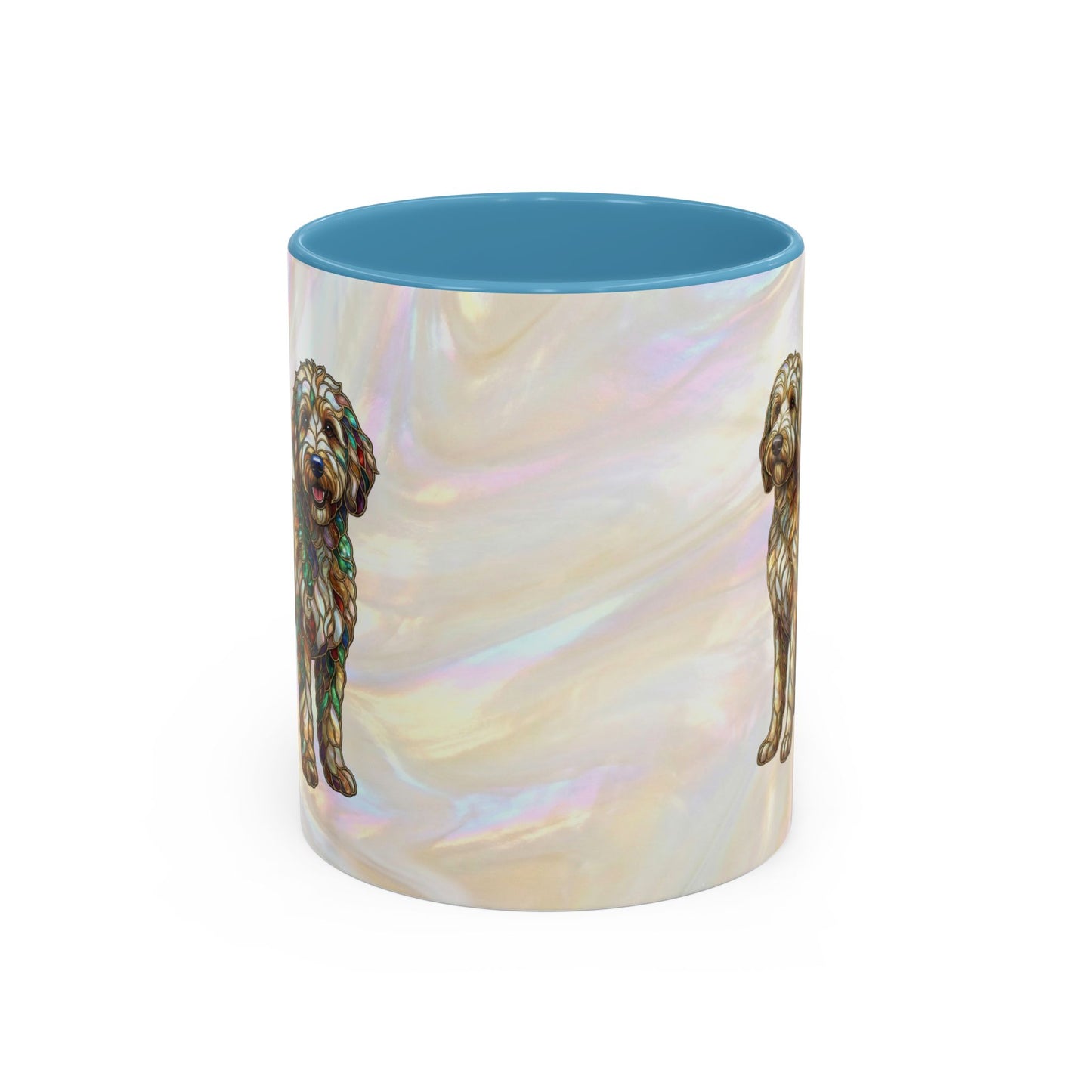 Personalized Dog (Goldendoodle) Coffee Mug - Accent Ceramic Mug with Name and Stained Glass Design - 14530