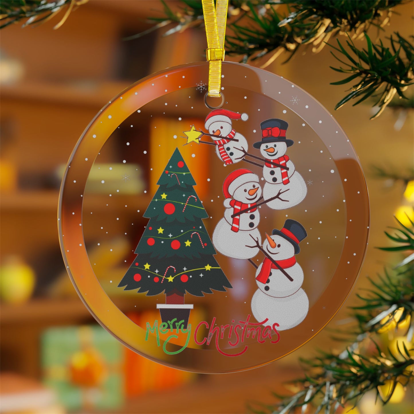 Snowmen, Decorating Christmas Tree - Glass Ornaments - 10425