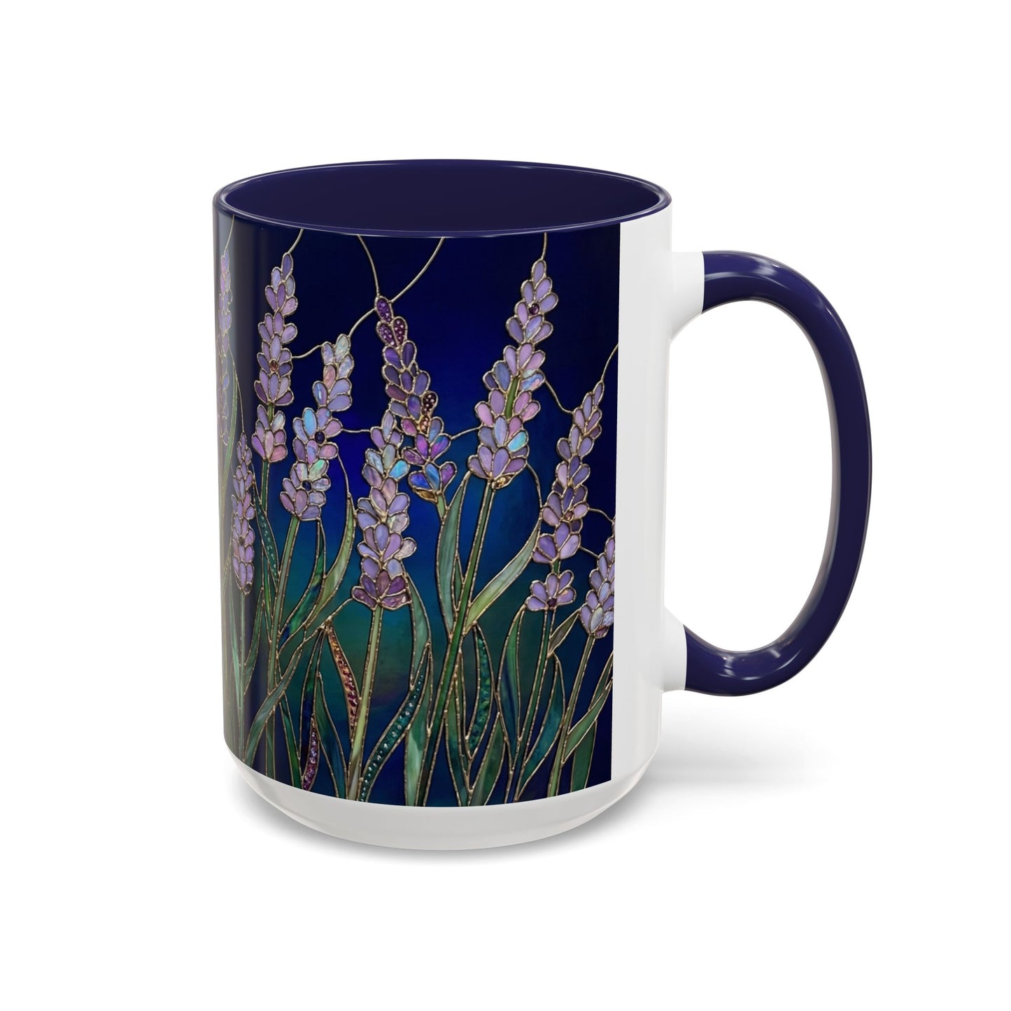Lavender Floral Accent Coffee Mug — Stained Glass Design 11/15oz - 14531