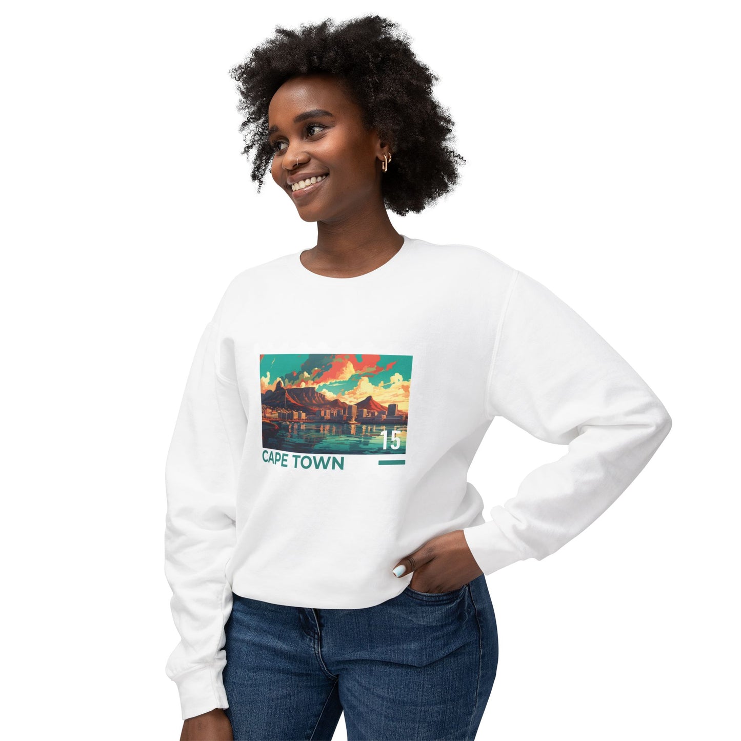 Cape Town Unisex Lightweight Crewneck Sweatshirt - Artistic Scenic Design - 12127