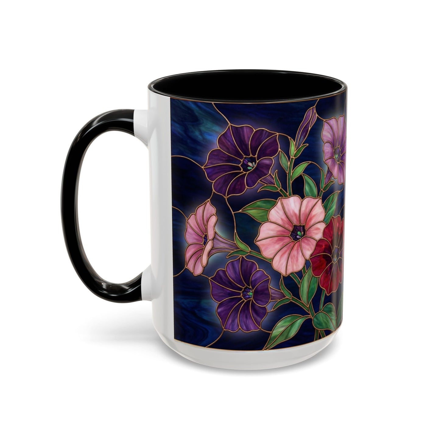 Petunia Floral Accent Coffee Mug – Stained-Glass  Design (11/15oz) - 14581