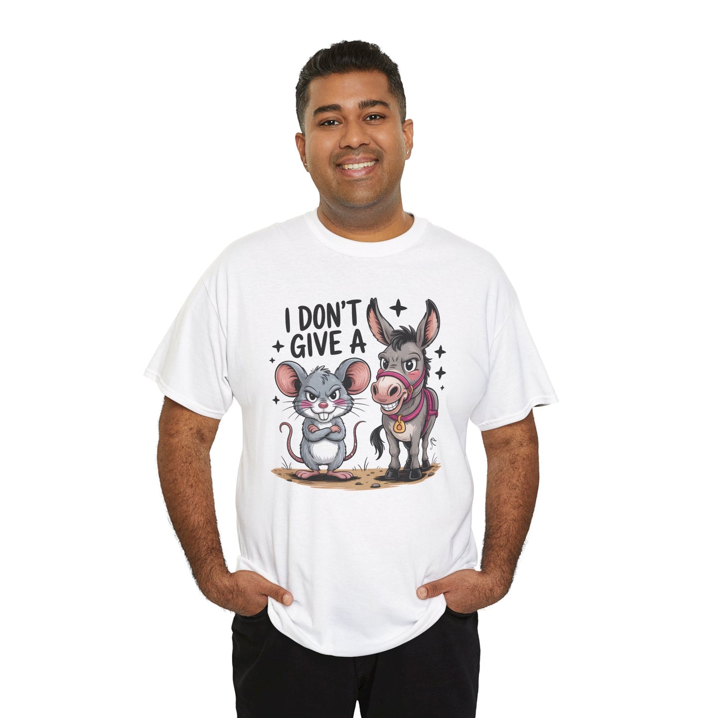 Funny Animal T-Shirt – “I Don’t Give a…” Mouse & Donkey Sarcastic Humor Tee Gift - 14856