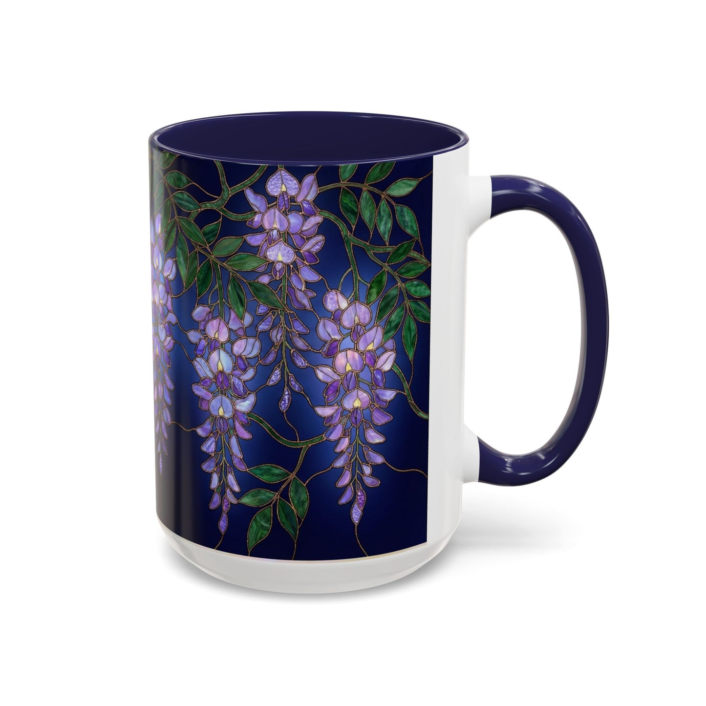 Wisteria Bloom Accent Coffee Mug — Stained Glass Design 11/15oz - 14589