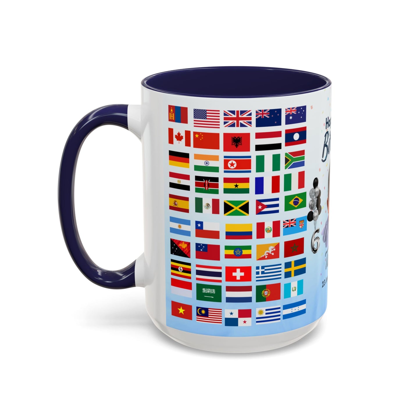 Kids, Happy Birthday, World Flag Fan, Details Customizable - Accent Coffee Mug (11, 15oz) - 11232