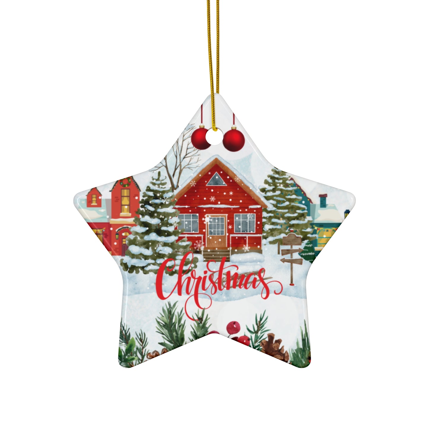 Christmas House - Ceramic Ornament, 4 Shapes