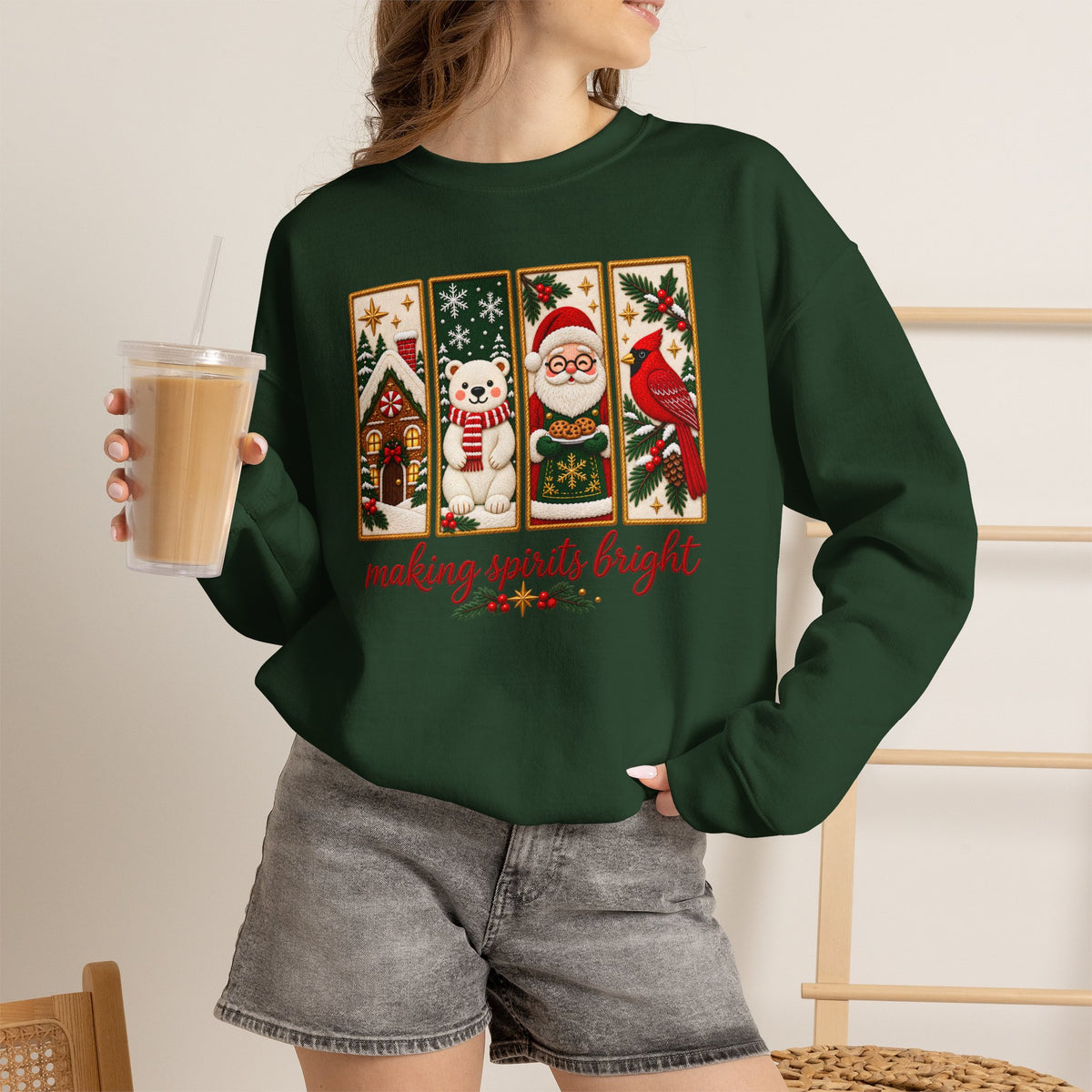 Making Spirits Bright Sweatshirt, Cute Vintage Christmas Crewneck - 14548