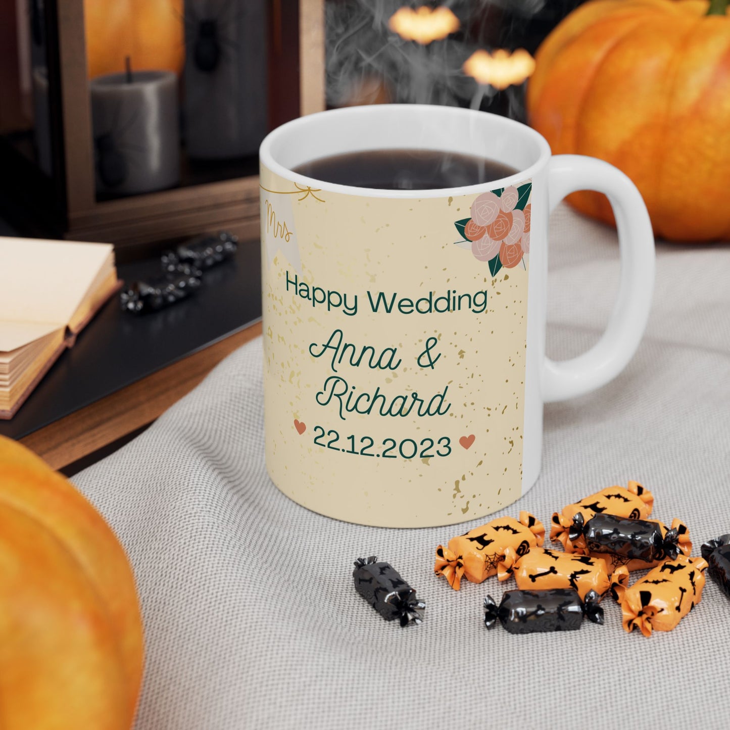 Mr & Mrs, Happy Wedding, Details Customizable - Ceramic Mug, (11oz, 15oz) - 11138