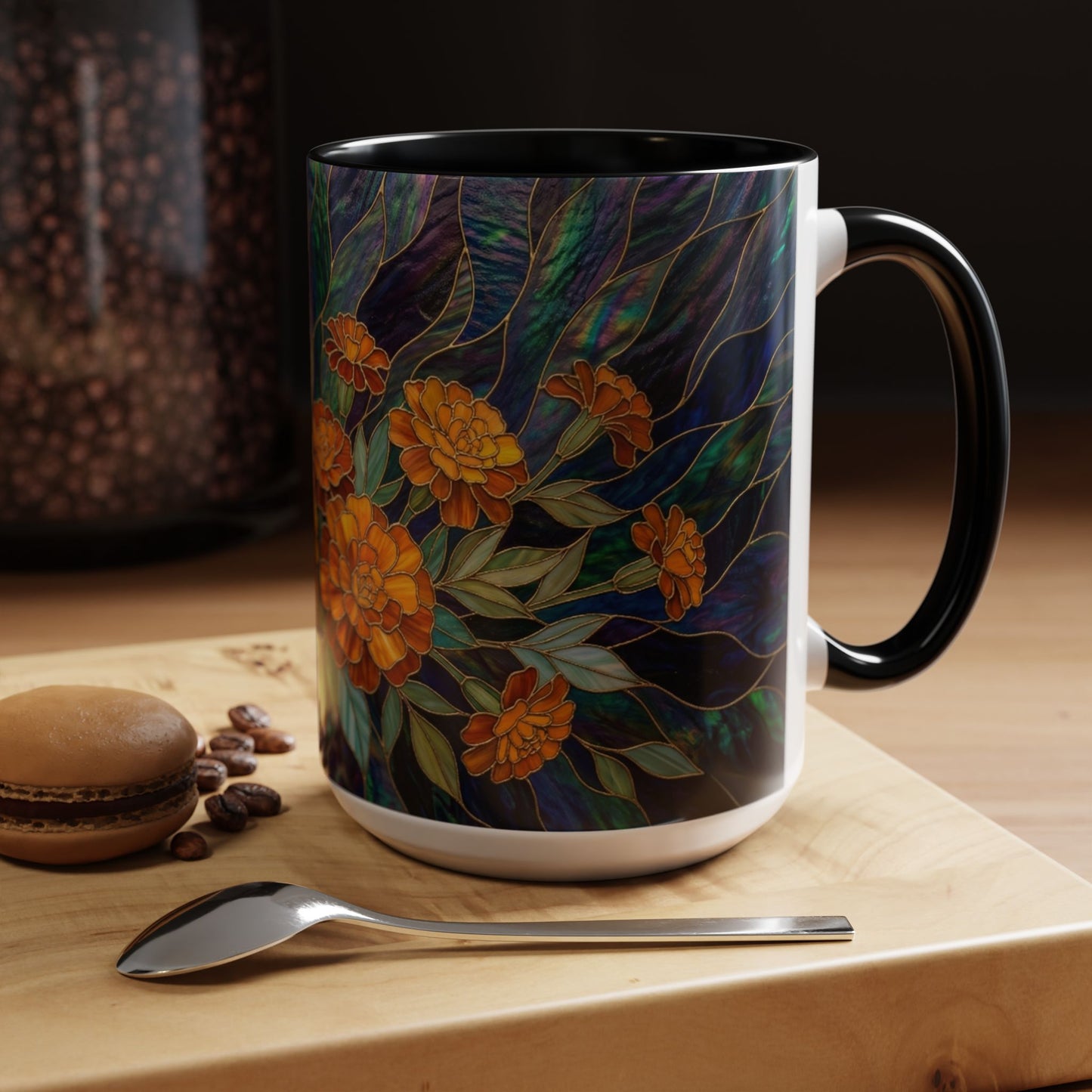 Marigold Floral Coffee Mug — Stained Glass Design  (11/15oz) - 14532
