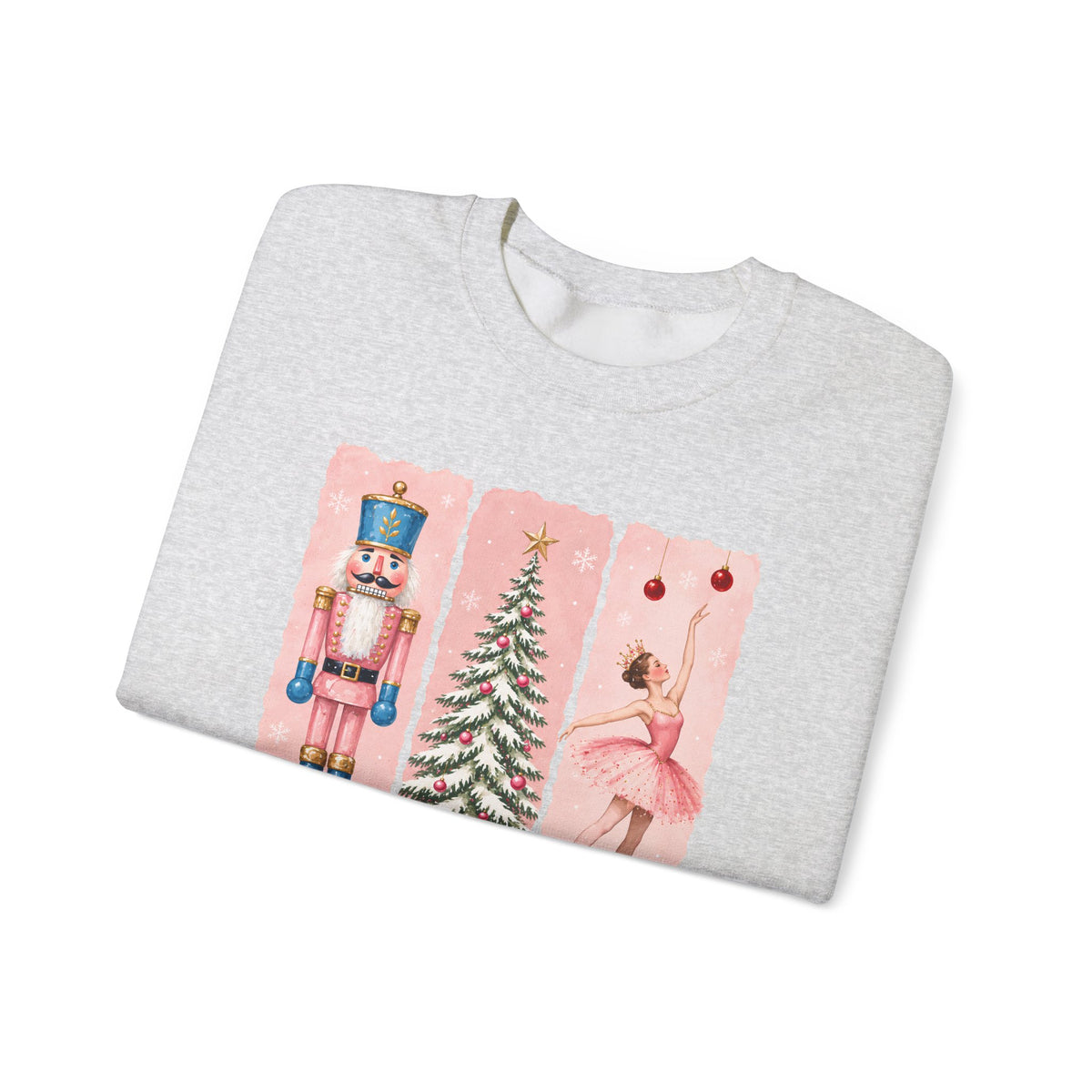 Christmas Nutcracker & Ballerina Sweatshirt, Vintage Pink Holiday Crewneck - 14568