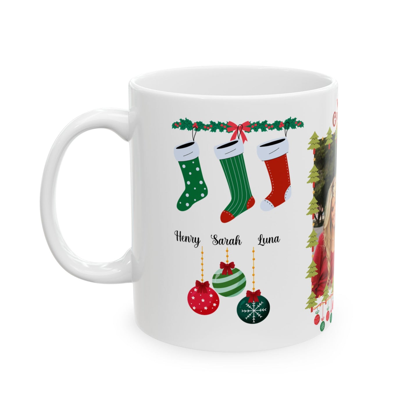 Christmas, Family Photo, Customizable - Ceramic Mug, (11oz, 15oz)